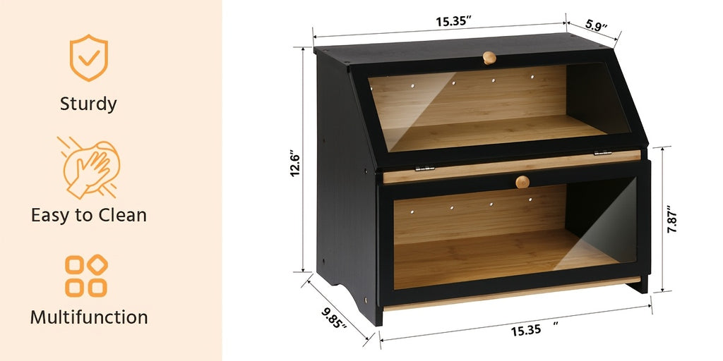 Premium Countertop Bread Storage Box – fresh-bread countertop organization, Double Layer Large Bread Box for Kitchen Counter Wooden Large Capacity Bread Storage Bin, designed for American homes, daily convenience and practical gifting
