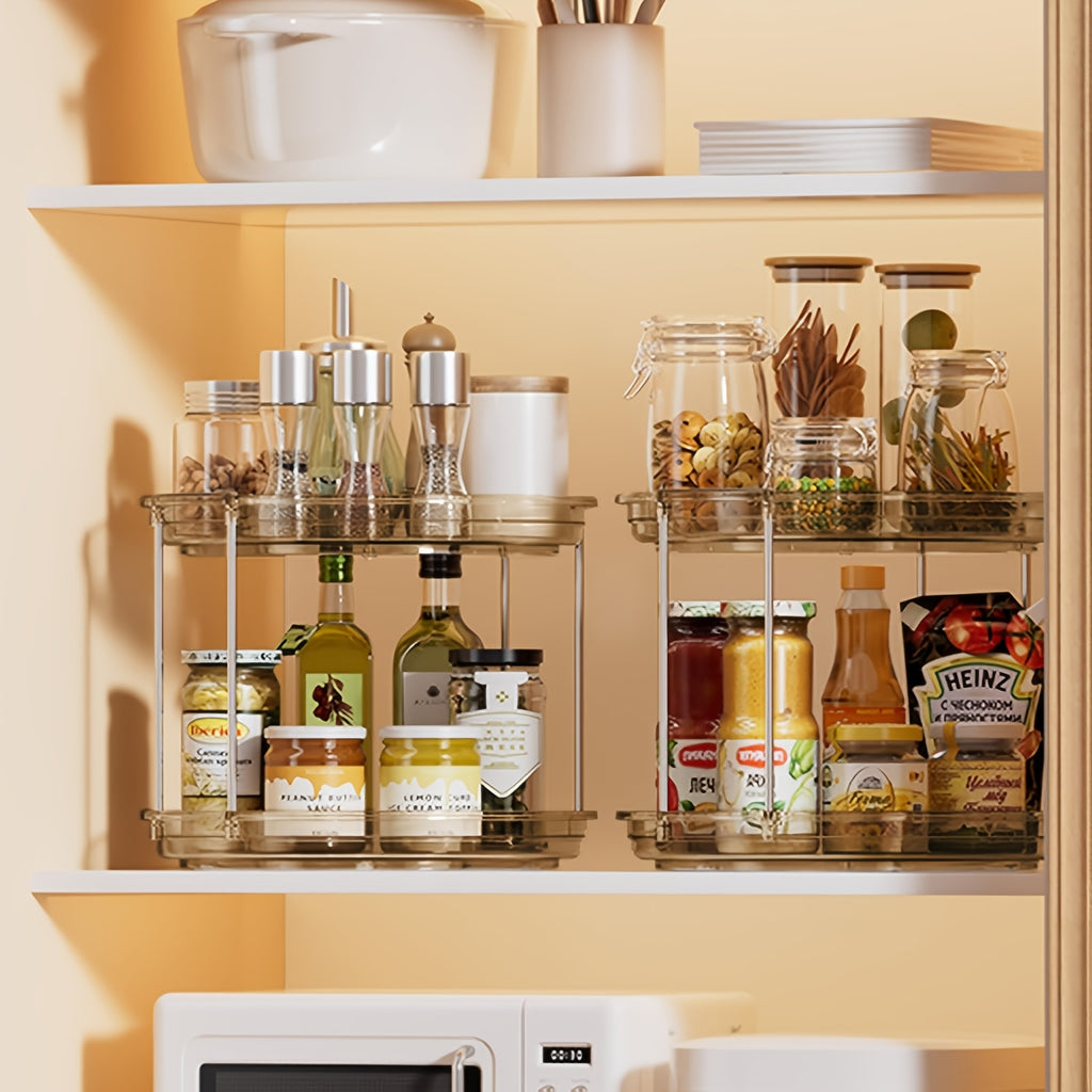 Kitchen Essential – A 2-Tier Rotating Multifunctional Countertop Turntable Designed for Storing Seasonings And Cosmetics, Featuring a 360-Degree Rotation And an Anti-Slip Base, Ideal for Use