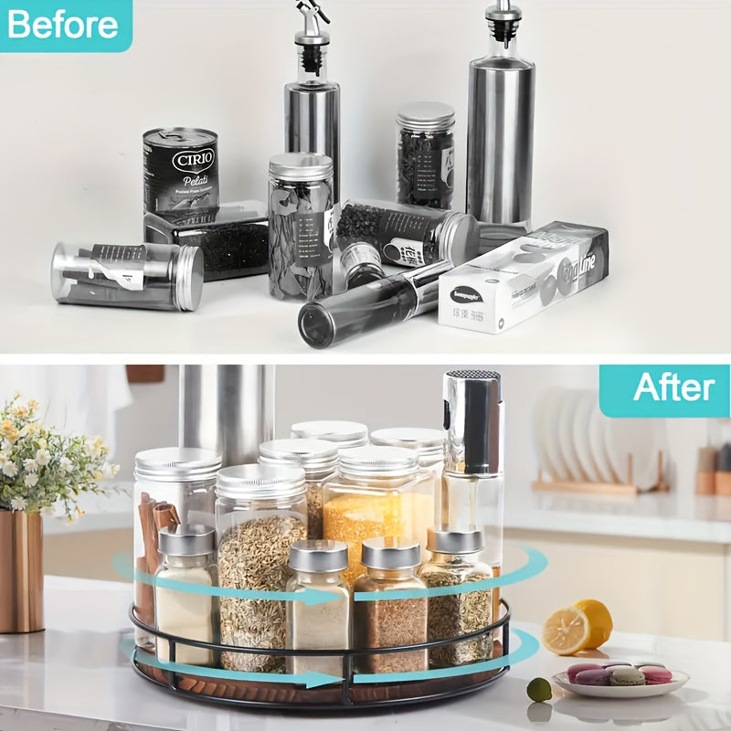 Space-Saving 1pc Refrigerator Bottle Organizer – easy-access beverage storage, 1pc Wooden Storage Rack with Steel Armrests Turntable Organizer for Cupboard Pantry Kitchen Countertop, designed for American homes, daily convenience and practical giftin