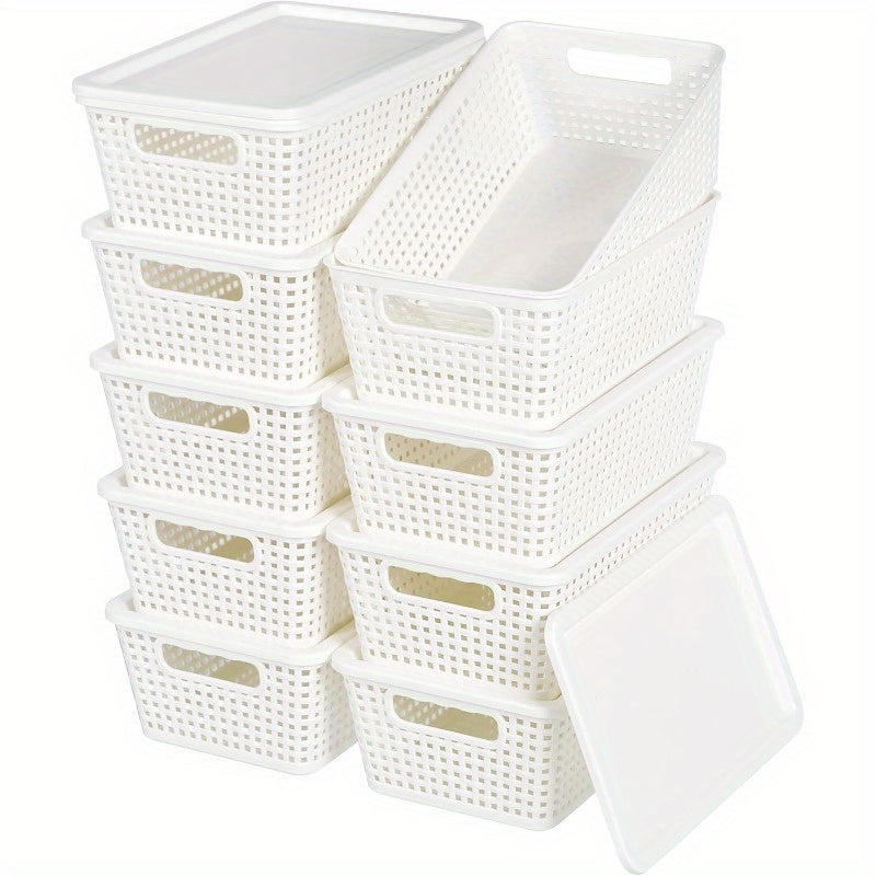 Storage Bins – 6/10 Pack Plastic Storage Baskets with Lids, Storage Boxes for Organization, Stack