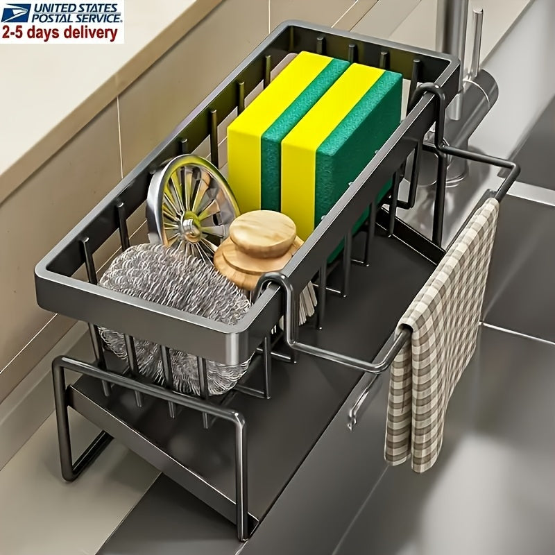 Kitchen Sink Sponge Rack Self-Draining Kitchen Sink Organizer, Sink Rack, Dish Brush Rag Soap Scrub Additions for Countertop Baskets, Buckets And Containers, Baskets, Buckets And Containers for Home Organization