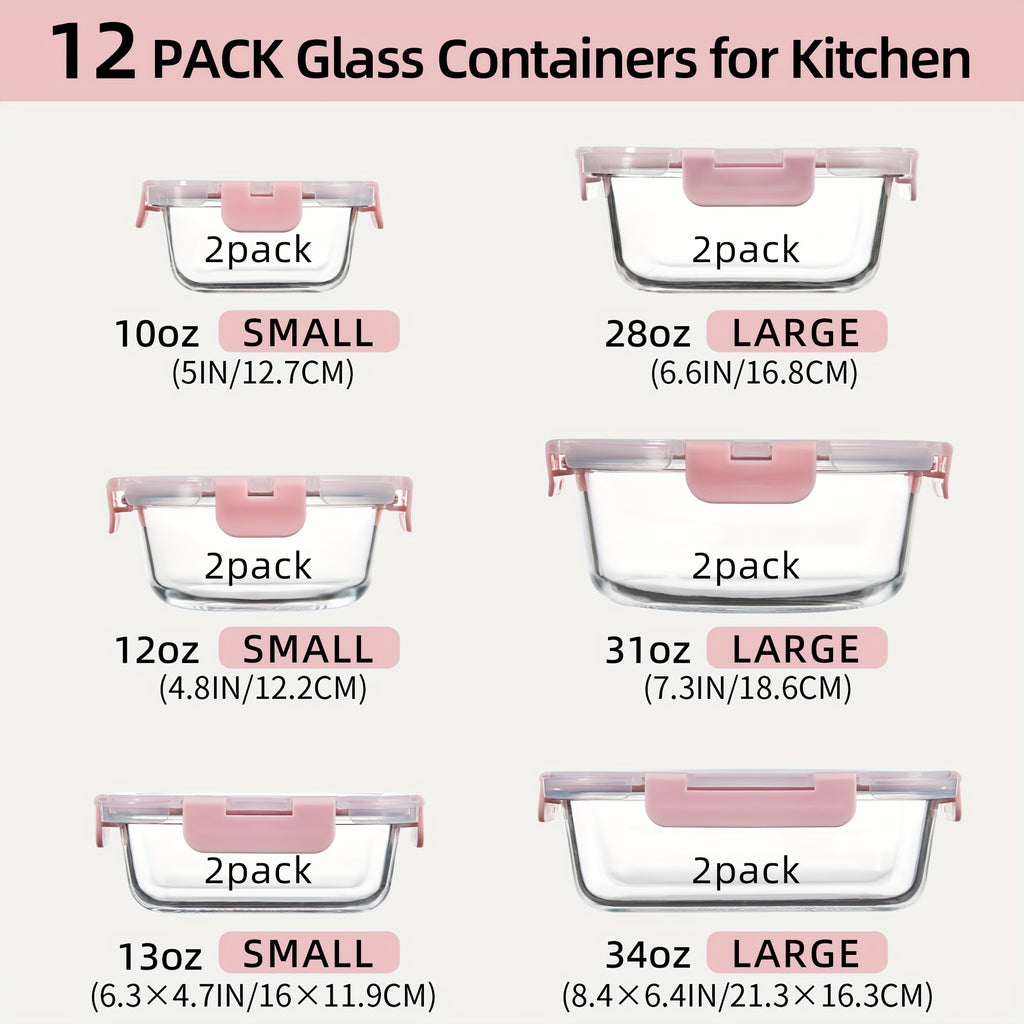 Smart 24pcs Glass Meal Prep Container Set – leak-resistant reusable meal prep, 24pcs 12 Lids 12 Glass Bowl Borosilicate Glass Food Storage Containers with Airtight Lids, designed for American homes, daily convenience and practical gifting