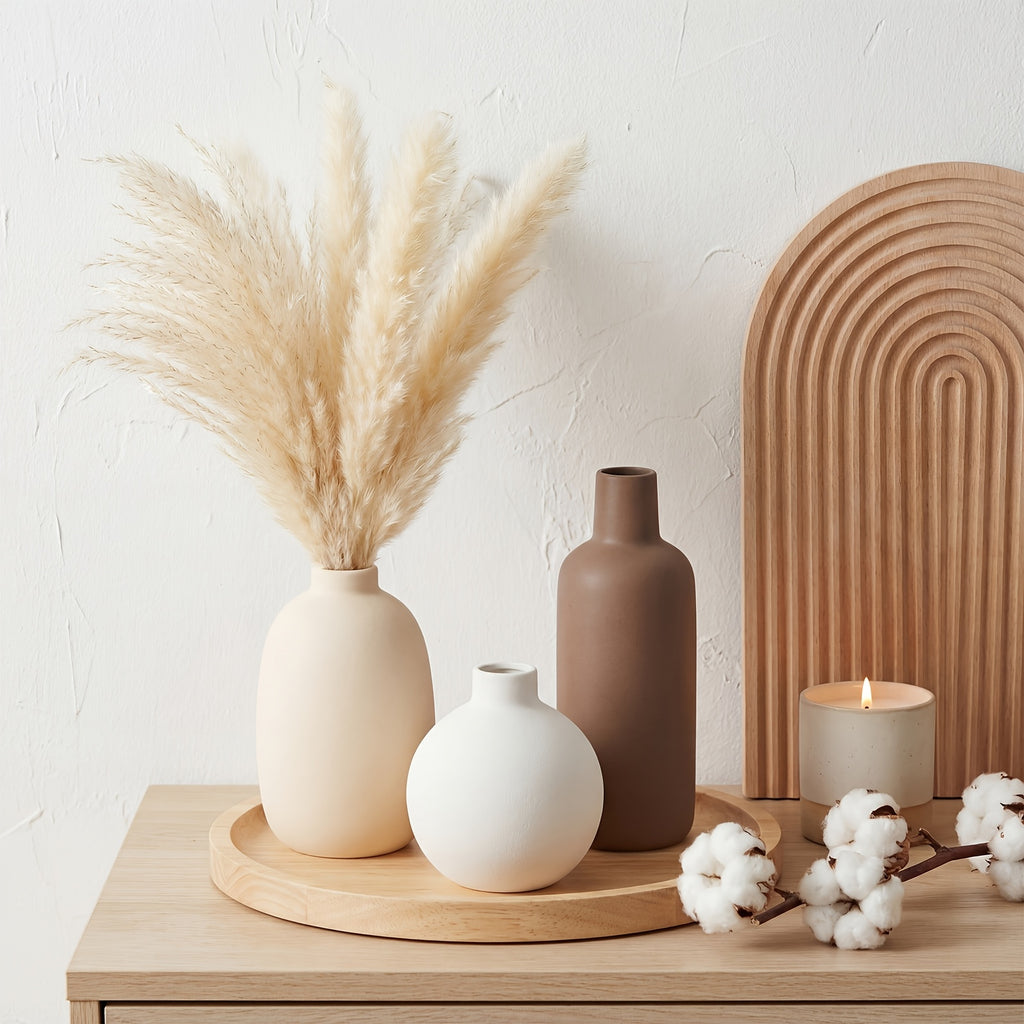 Decorative Vase – Set of 5 TOMNK Ceramic Vases, Rustic Farmhouse Pottery for Home Decor, Vintage Dec