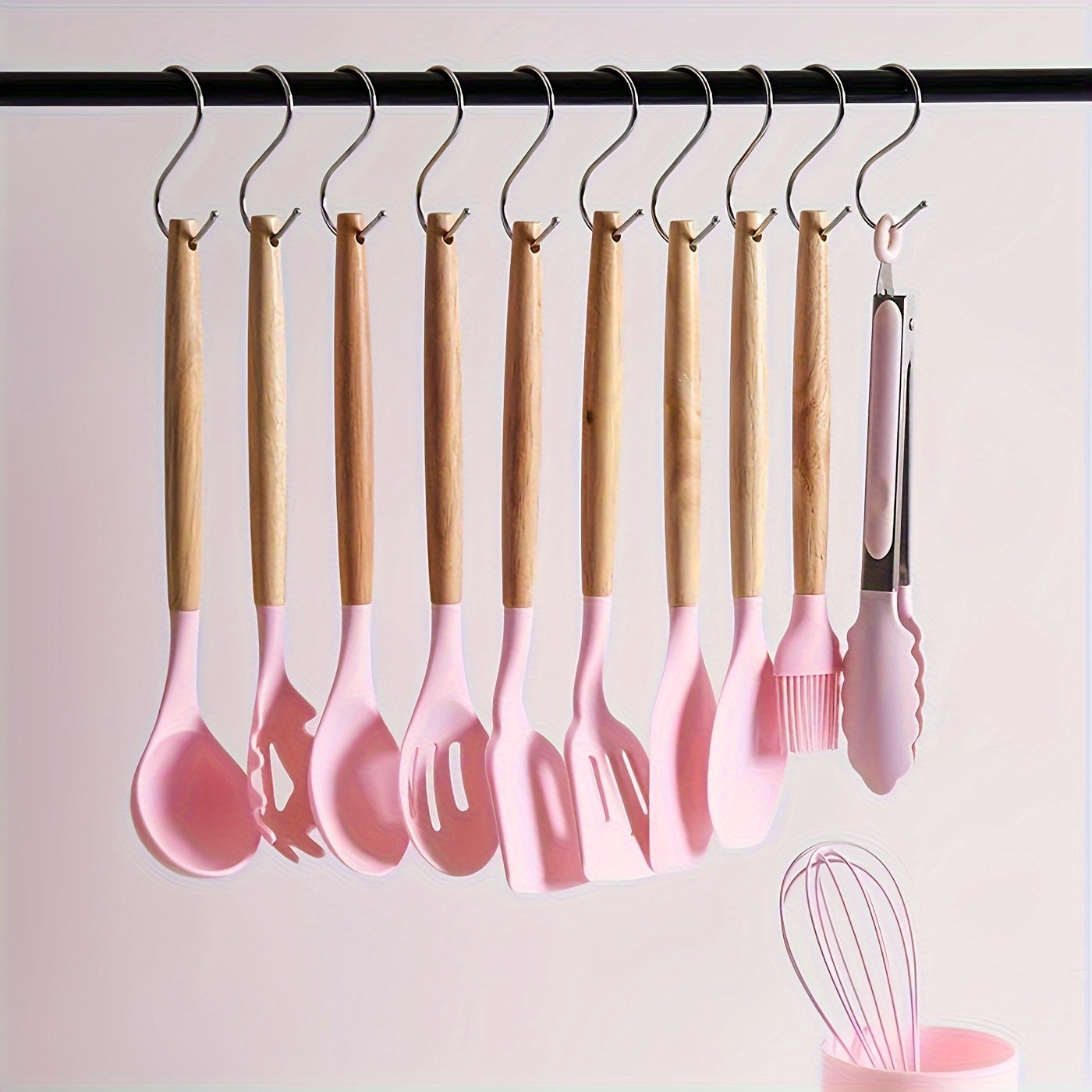 Upgrade Your Kitchen with 23pcs (12pcs kitchen utensils + 5pcs small colanders + 5pcs large colanders + 1pc small scraper) Silicone Cooking Tools Set in a Colorful Storage Container with Wooden Handles - Sturdy, Trendy Quality Kitchen