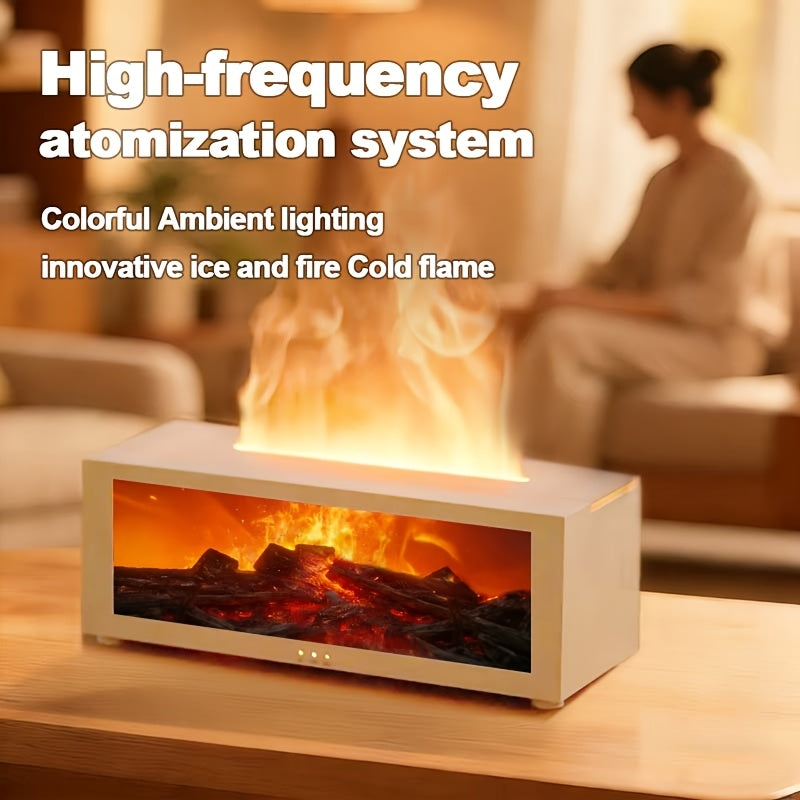 Local Warehouse USB-Powered Simulated Flame Fireplace Humidifier, with Periodic Shut-off Function, Warm Ambient Lighting, and the Ability to Add Aromatic Essential Oils. Suitable for Homes, Schools, Offices, and as a Holiday Gift. An Ideal Choice