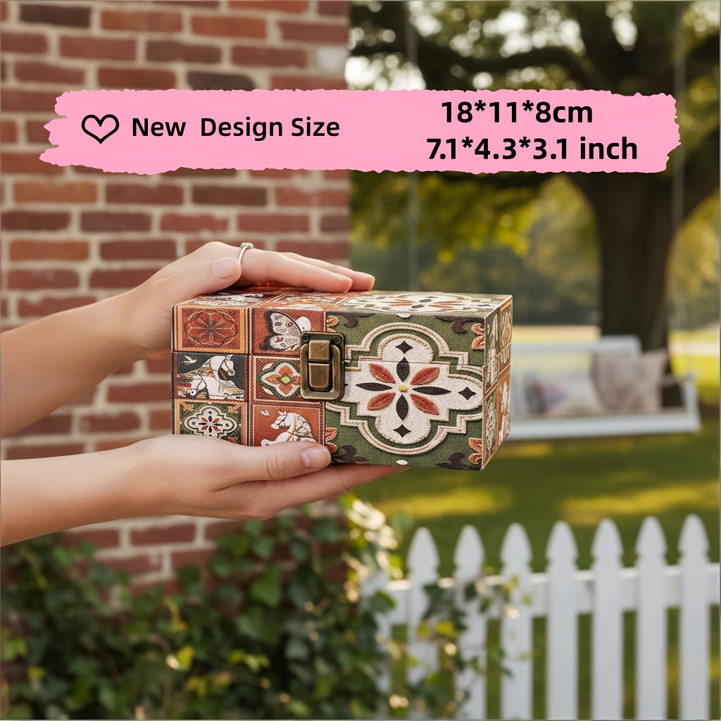 Storage Bins – Vintage Scandinavian Floral Wooden Storage Box Outdoor Patio Storage Box