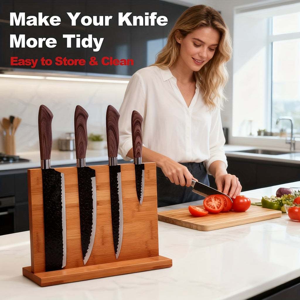 Home Storage Organizer – Magnetic Knife Block & Holder - Non-Slip Magnetic Knife Stand with Knife Storage, Space-Saving Countertop Organizer, - Locking System, Board Compatible (No Knife Sha