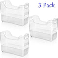 3 Pack Freezer Organizer Bins with Wheels, Clear Plastic Pantry Storage Organizer with Handle, Tall Narrow Kitchen Organization Rolling Bins for Fridge, Cabinet, Bathroom, Under Sink, Office