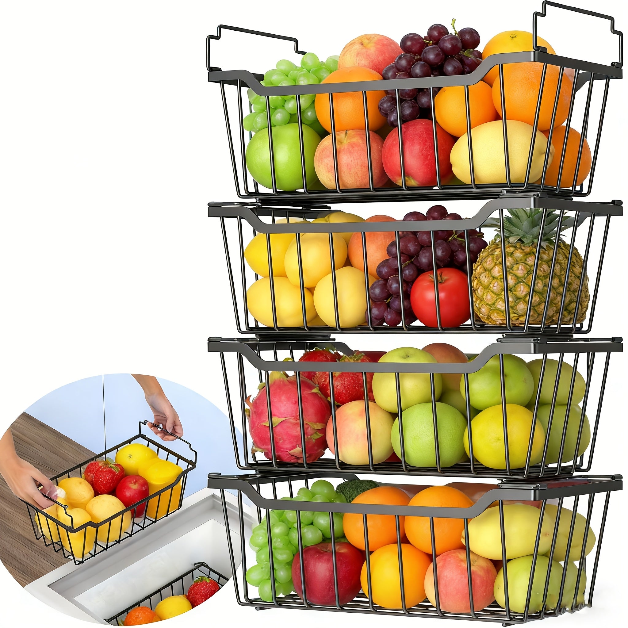 Stackable Freezer Organizer Bins with Foldable Handle - Efficient Refrigerator Storage Rack for Improved Space Utilization & Easy Access - Durable Design for Chest Freezer, Not Just for Freezers