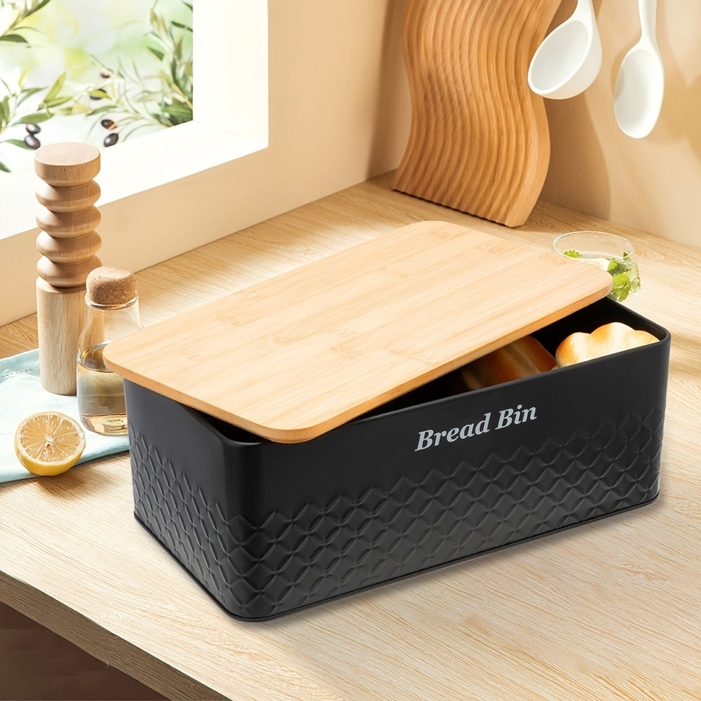 Black Bread Box With Tea Coffee Sugar Canisters