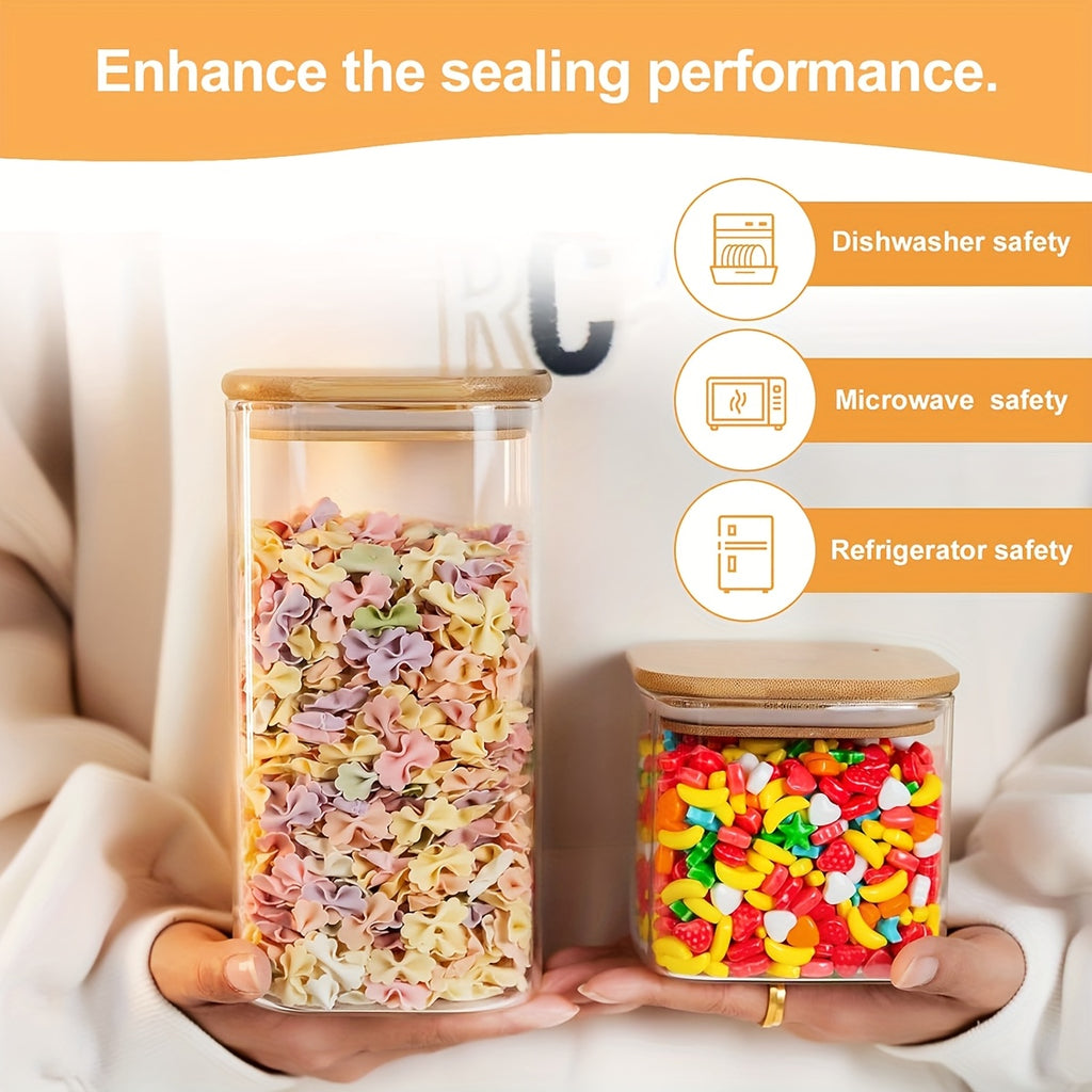 6pcs Large Glass Storage Jars, 37oz Hedonic Jars, Clear Glass Food Storage Containers with Airtight Bamboo Lids, for Candy, Biscuits, Rice, Sugar, Flour, Pasta, Nuts And Spice Jars