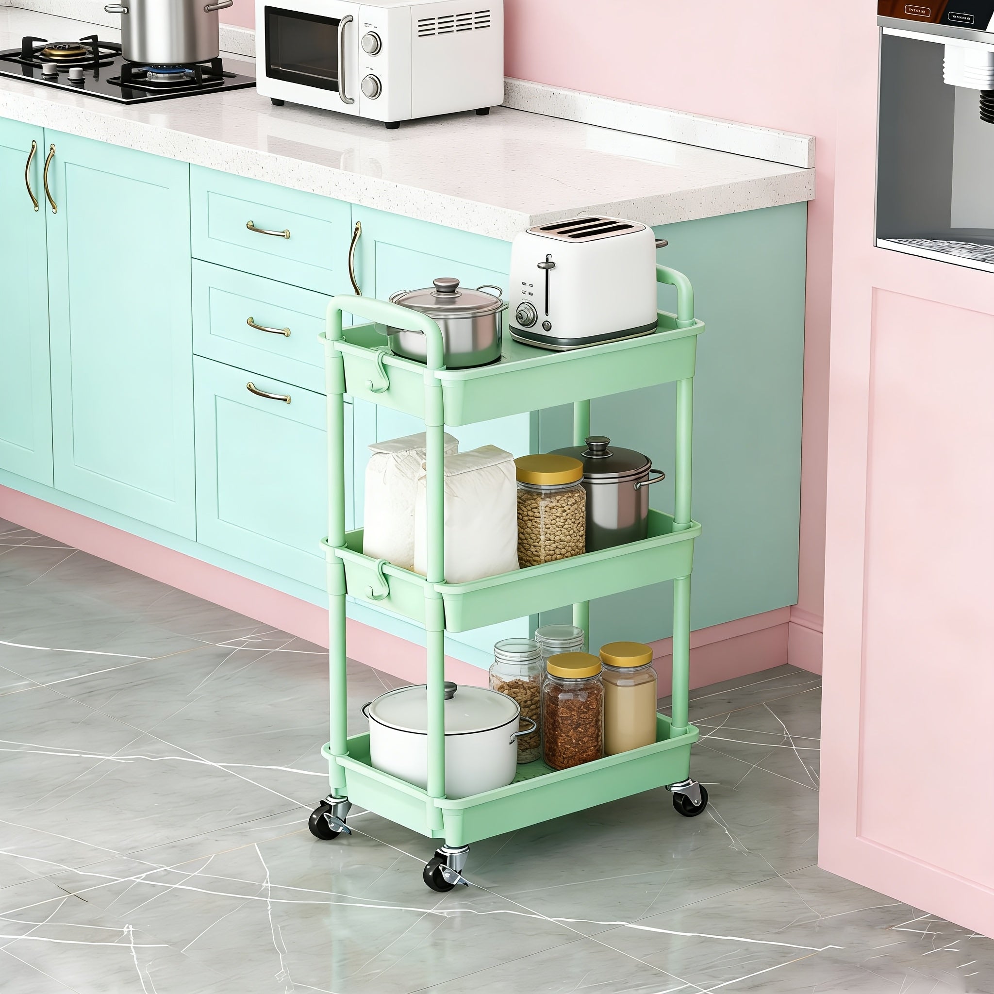 Easy-Access 3/4 Tier Refrigerator Bottle Organizer – easy-access beverage storage, Multi-Functional 3 4 Tier Rolling Storage Cart With Drawers - Durable Plastic Organizer With, designed for American homes, daily convenience and practical gifting