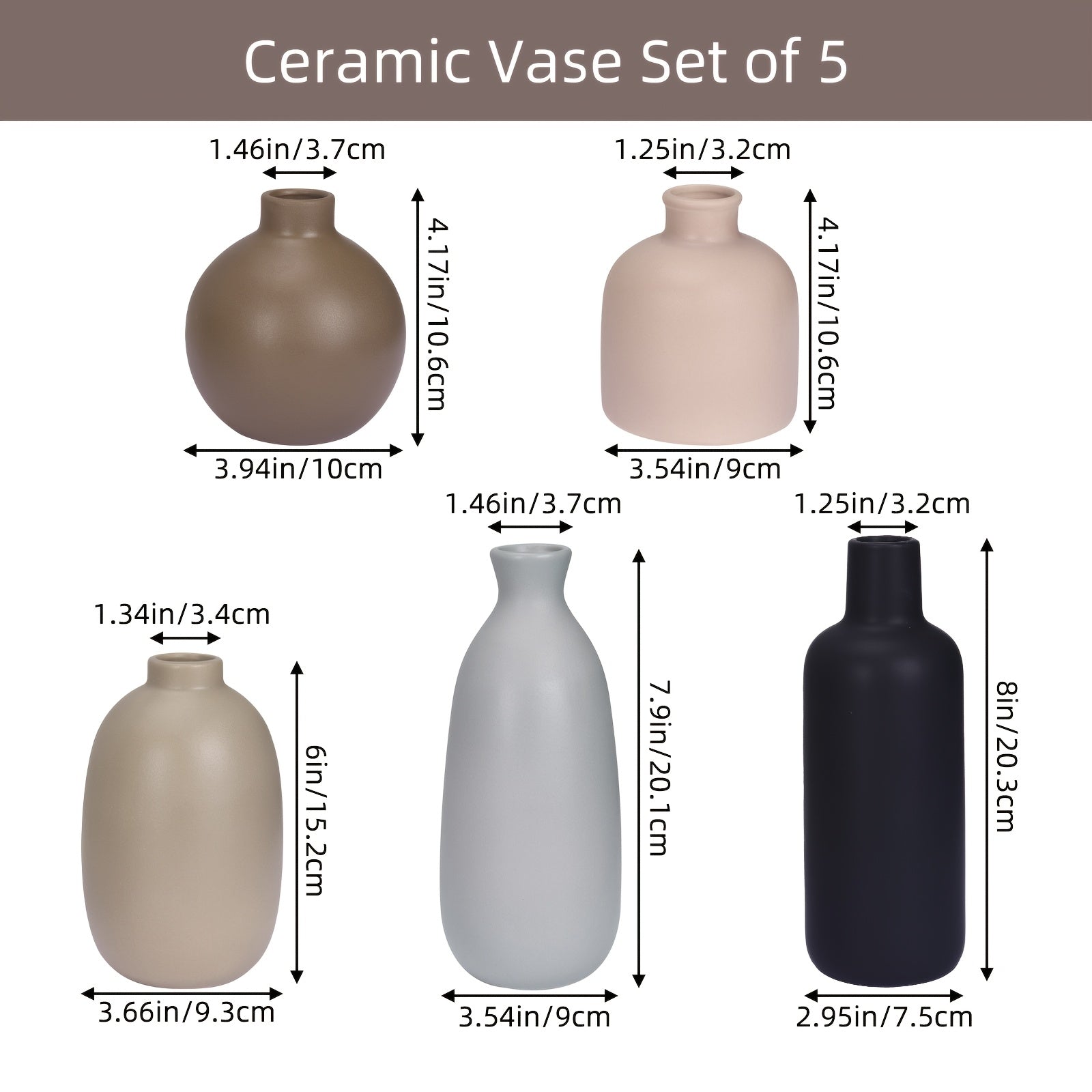 Compact 5pcs Ceramic Flower Vase – tabletop floral display and modern home decor, 5pcs TOMNK Ceramic Flower Vases Large Farmhouse Style Table Vases Vintage Cylinder, designed for American homes and practical gifting