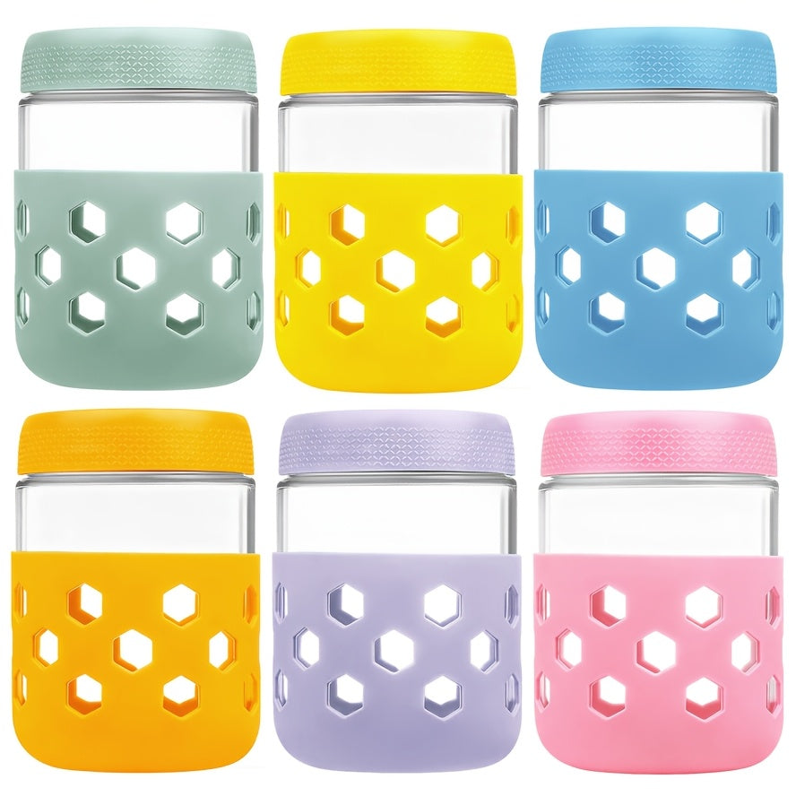 6-pack 16 Oz Overnight Oats Containers With Lids Protective Silicone Sleeve, Glass Jars With Airtight Lids, Wide Mouth Mason Salad Jars, Glass Food Storage Containers For Snacks Yogurt Spice Sugar