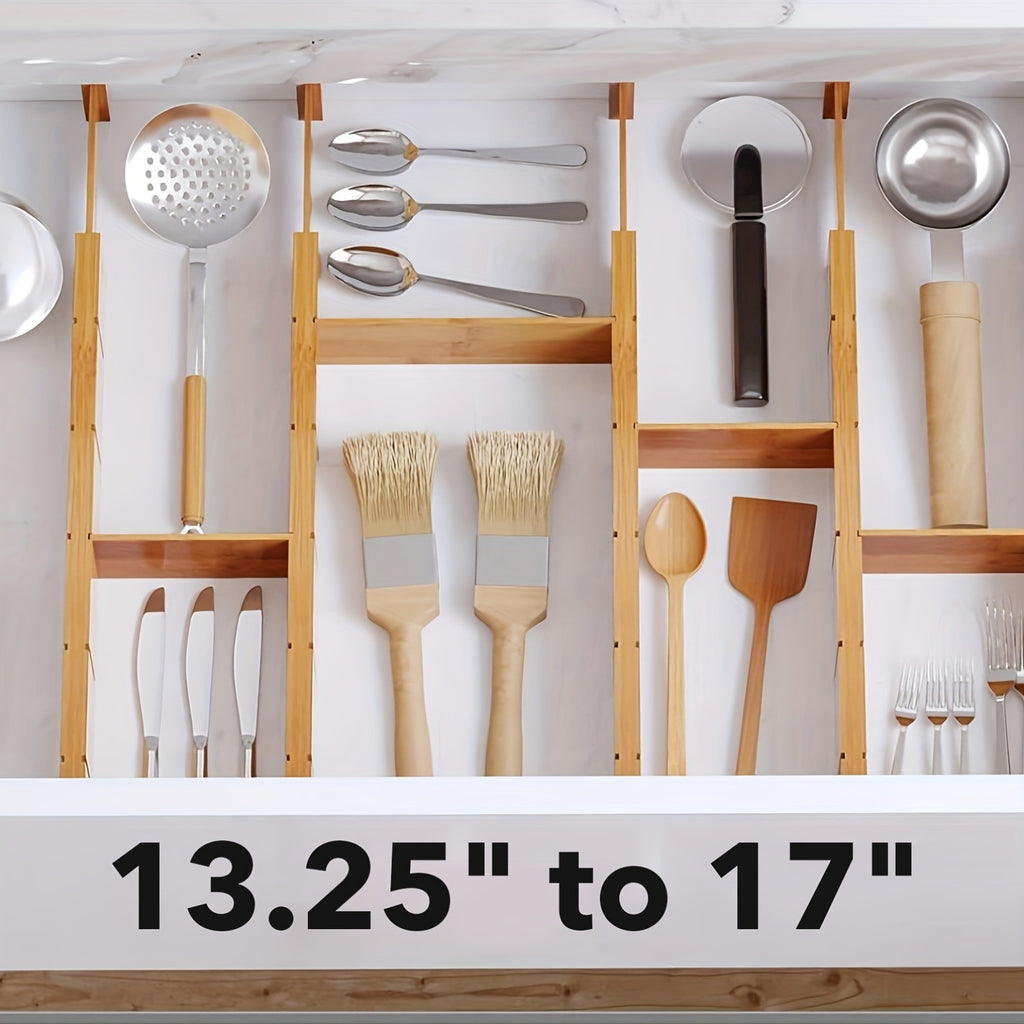 13.25-17 in Expandable Bamboo Drawer Dividers, Adjustable Organizers with Labels And Inserts for Dressers, Kitchen, Office, Desk & Drawer Organizer for Home Storage