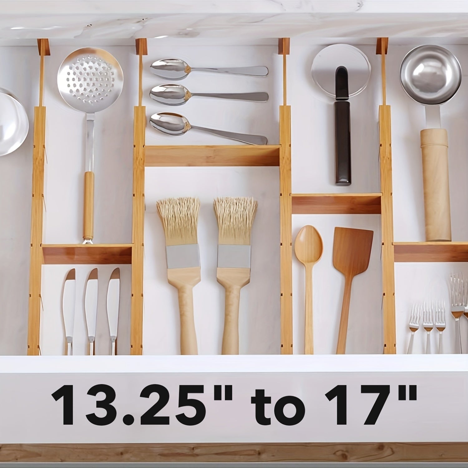 13.25-17 in Expandable Bamboo Drawer Dividers, Adjustable Organizers with Labels And Inserts for Dressers, Kitchen, Office, Desk & Drawer Organizer for Home Storage