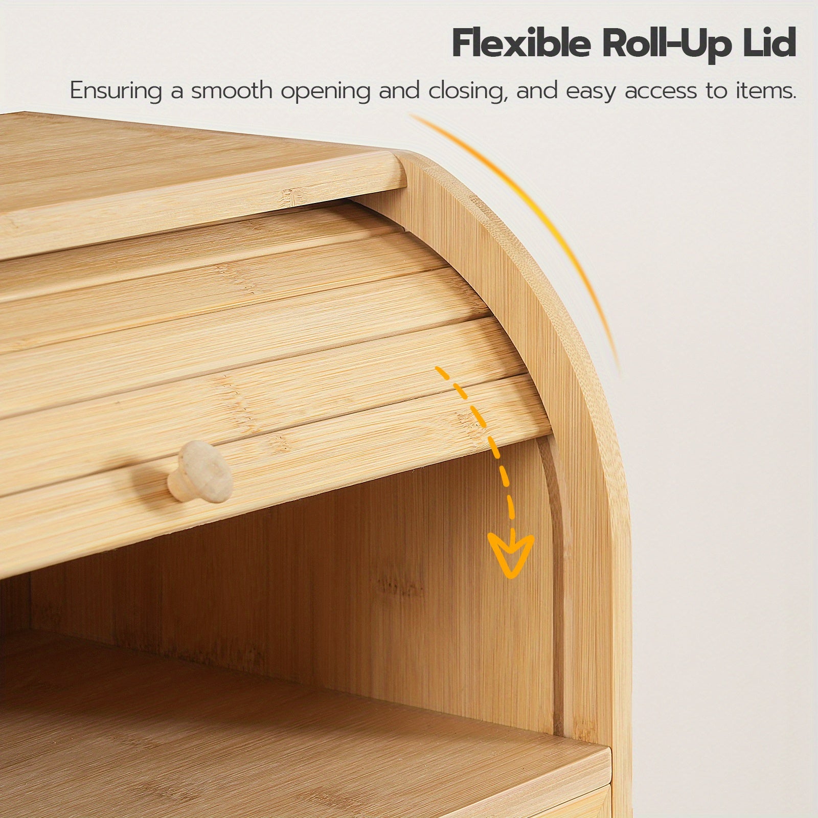 Natural, Bread Box, Natural Bamboo Bread Box for Kitchen Countertop, 2 Tier Roll-Top Bread Bin, Food Storage Box, Storage Cabinet, for Kitchen, Dining Room