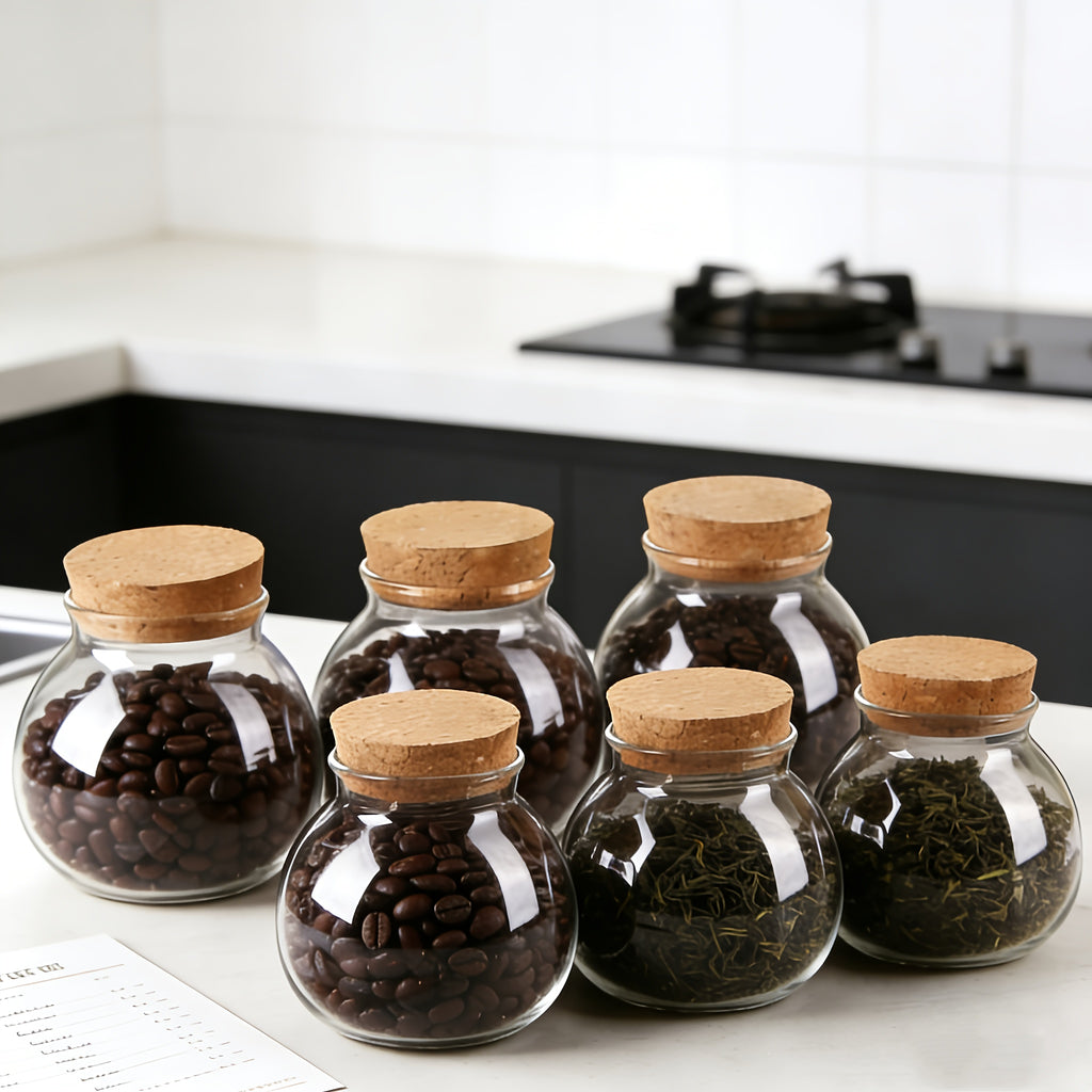 Easy-Access 6pcs Glass Spice Jar Set – clear reusable pantry storage, Set Of 6pcs 16 91oz Clear Glass Storage Canister Round Decorative Small Container Jar, designed for American homes, daily convenience and practical gifting