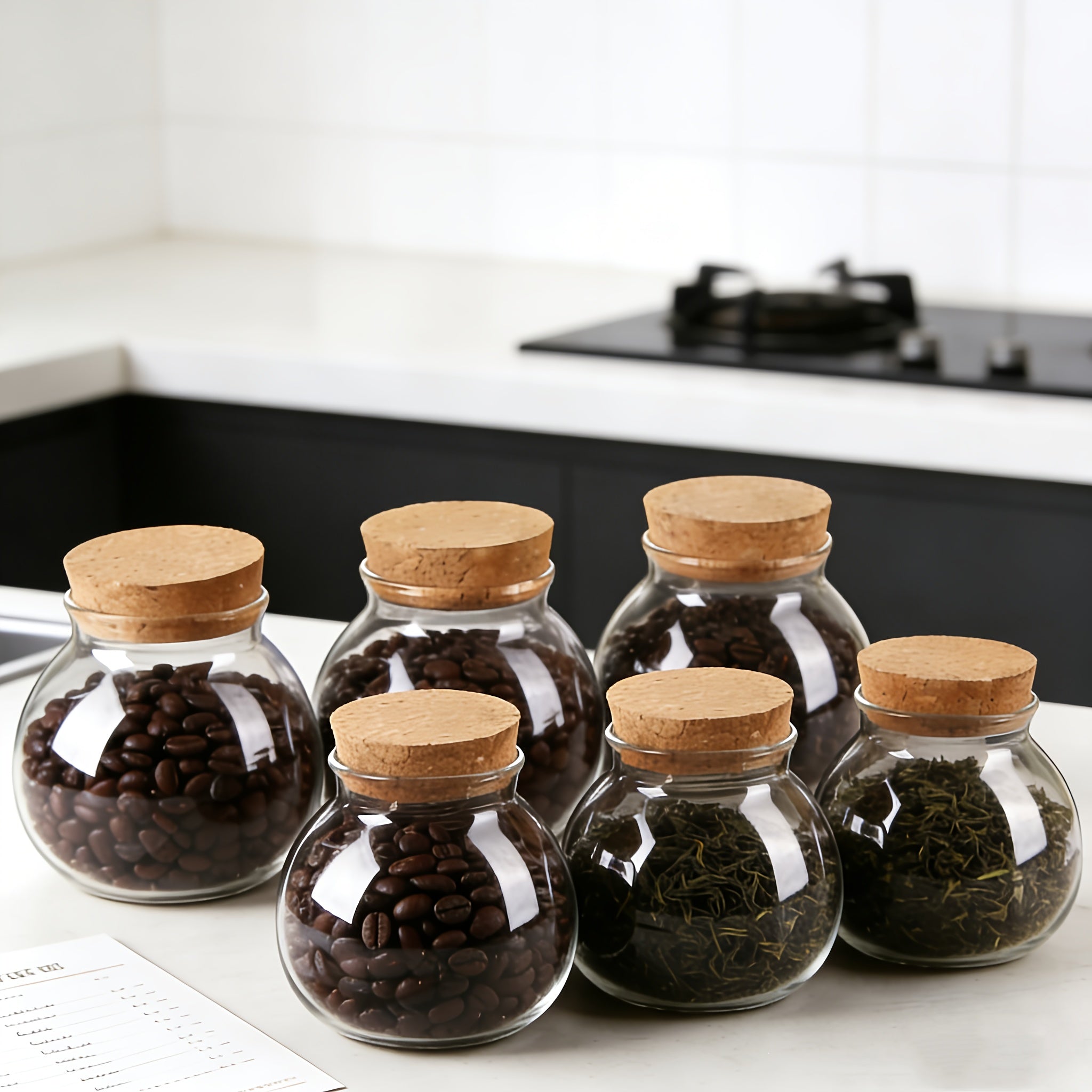 Easy-Access 6pcs Glass Spice Jar Set – clear reusable pantry storage, Set Of 6pcs 16 91oz Clear Glass Storage Canister Round Decorative Small Container Jar, designed for American homes, daily convenience and practical gifting