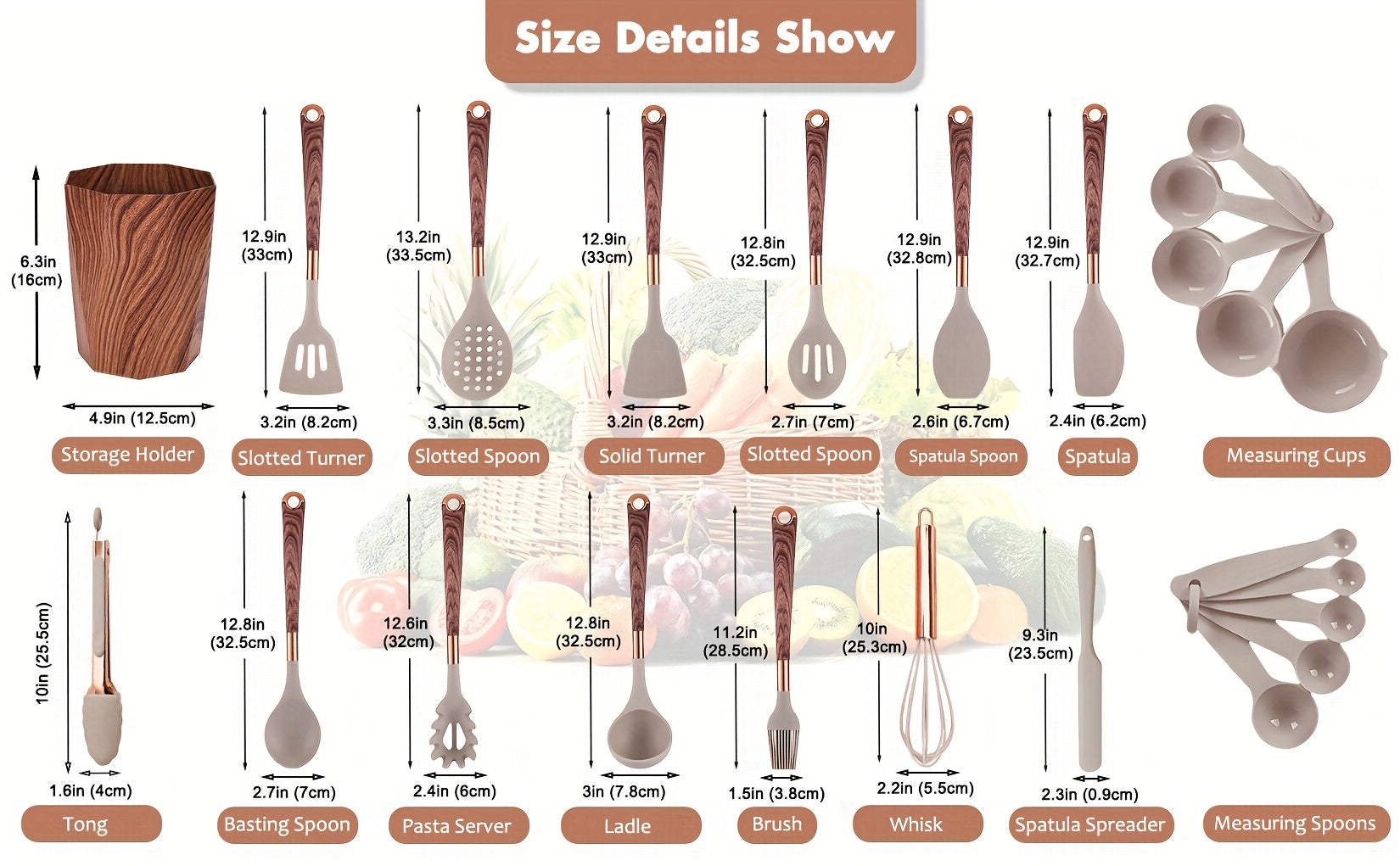 24pcs Silicone Cooking Utensils Set - Kitchen Utensils Set with Storage Box, Wood Pattern Handle Silicone Utensils for Cooking with Food Safety Turner, Pasta Server, Skimmer, Ladle, Spoon, Tong, Whisk