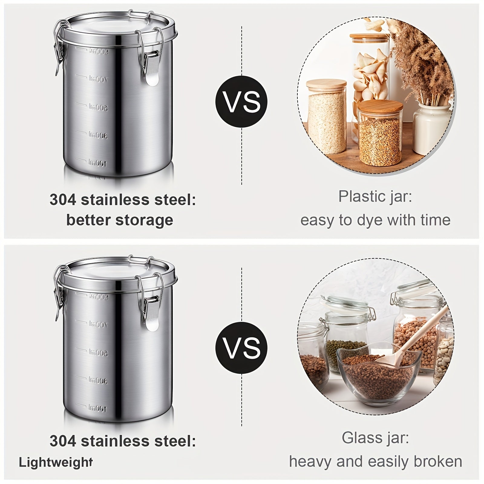 Heavy-Duty 6 Pack Airtight Storage Jar Set – clear reusable pantry storage, 6 Pack 34 Oz Stainless Steel Canisters Set Stainless Steel Airtight Food Storage Containers, designed for American homes, daily convenience and practical gifting