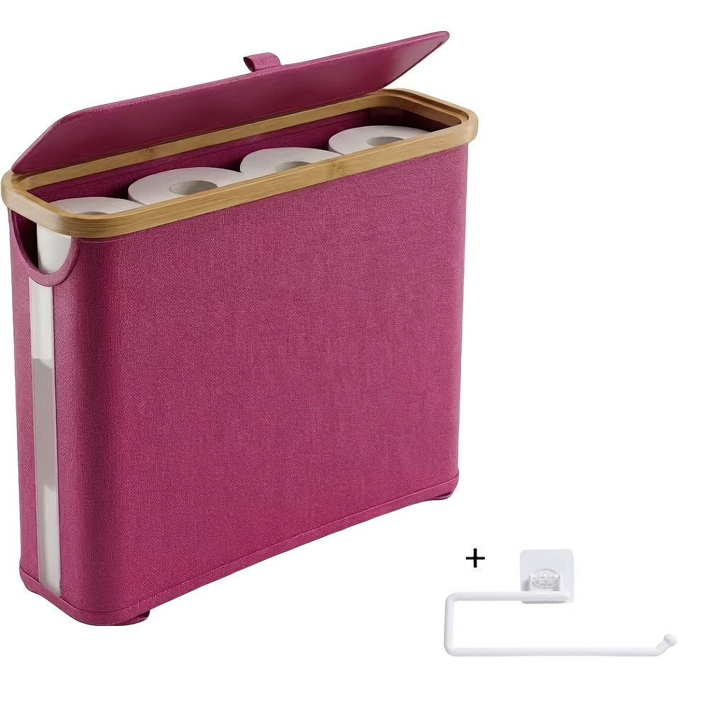 Storage Bins – Bamboo Covered Canvas Tissue Storage Basket Large Capacity Can Hold 9-12 Rolls