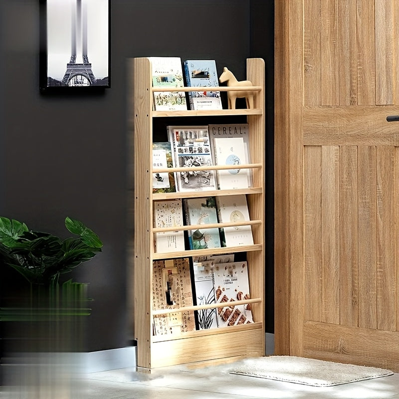 Home Living Essential – Creative Design, Ultra-Narrow Solid Wood Bookshelf, Bookcase, No Paint And Zero Fo