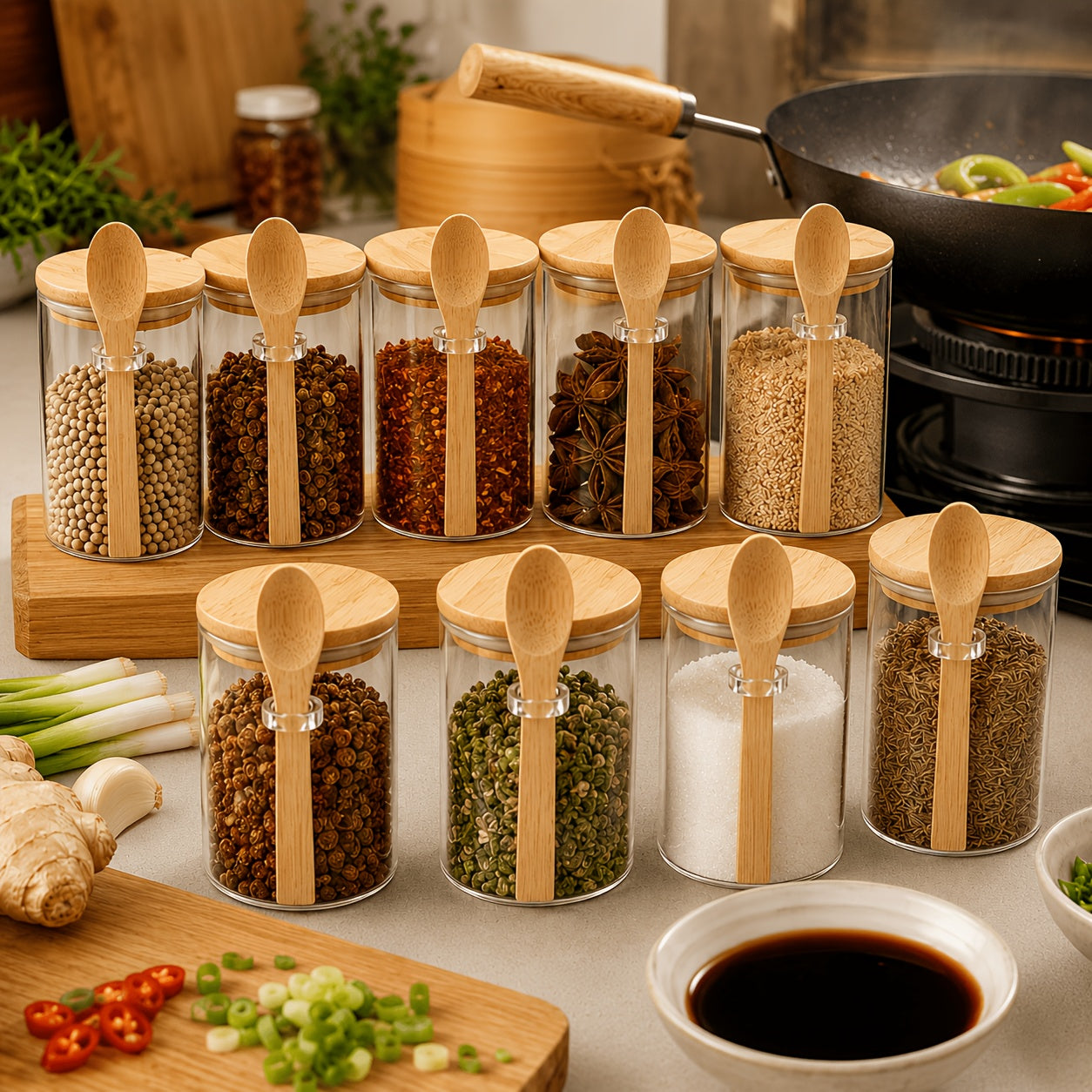 10pcs Glass Jars with Lids & Spoons - Airtight Sealed Containers Suitable for Spices, Salt, Sugar Storage, Lid & Spoon Lid for Camping, Picnic, BBQ, Restaurant Use - Tableware for and Commercial Use