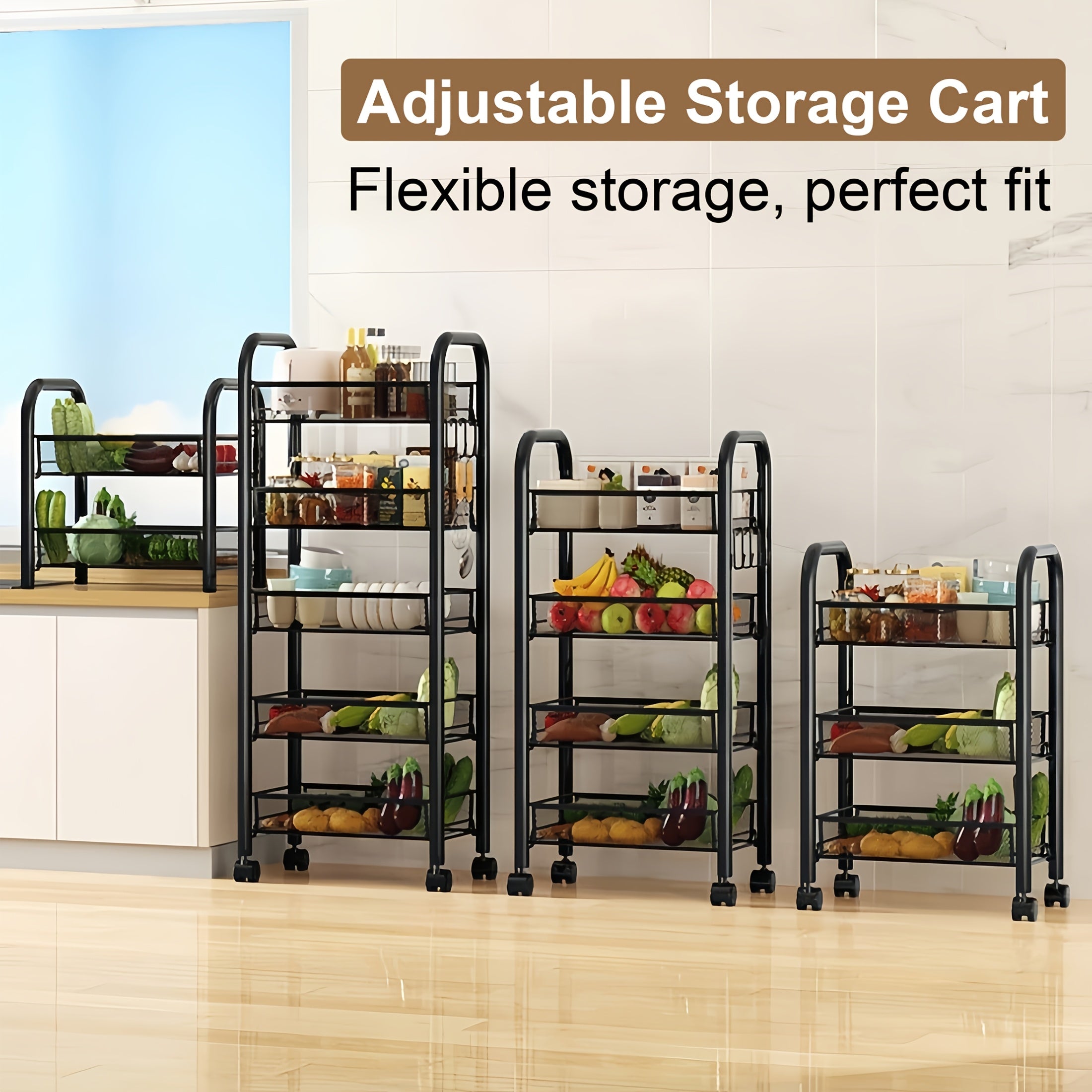 Versatile 1pc Adjustable Home Storage Rack – durable multi-purpose storage, 1pc 3 4 5 Tier Swivel Kitchen Storage Cart - Durable Carbon Steel Storage, designed for American homes, daily convenience and practical gifting