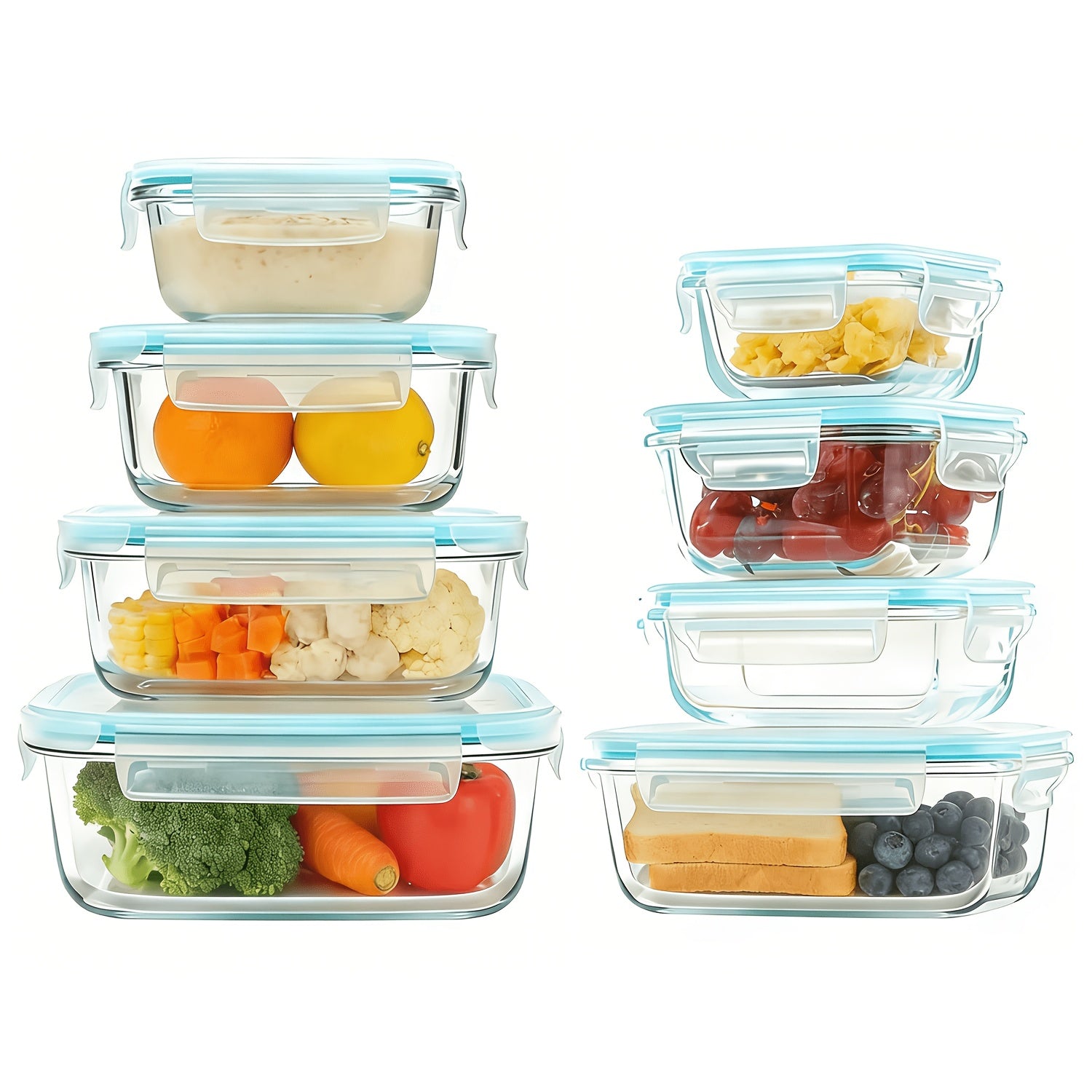 Food Storage Containers – Space-Saving 8pcs Glass Meal Prep Container Set – leak-resistant reusable meal pre