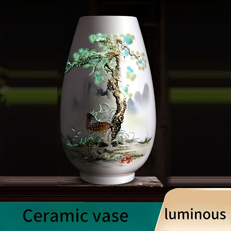 2pcs Luminous Ceramic Vase Made In Jingdezhen, China Vase Ornaments Suitable for Home Desktop, Living Room, Office, Wedding, Holiday Party, Hand-decorated Vase, Home Decoration