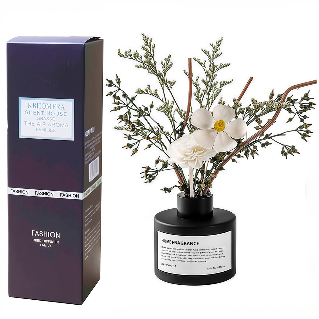 KBHOMFRA Reed Diffuser Jasmine Cedar Gardenia Scent Fall Diffusers with Dried Flowers Diffuser Sticks 4.06oz Essential Oil 90 Days Long-lasting Fragrance for Livingroom, Bedroom And Bathroom.