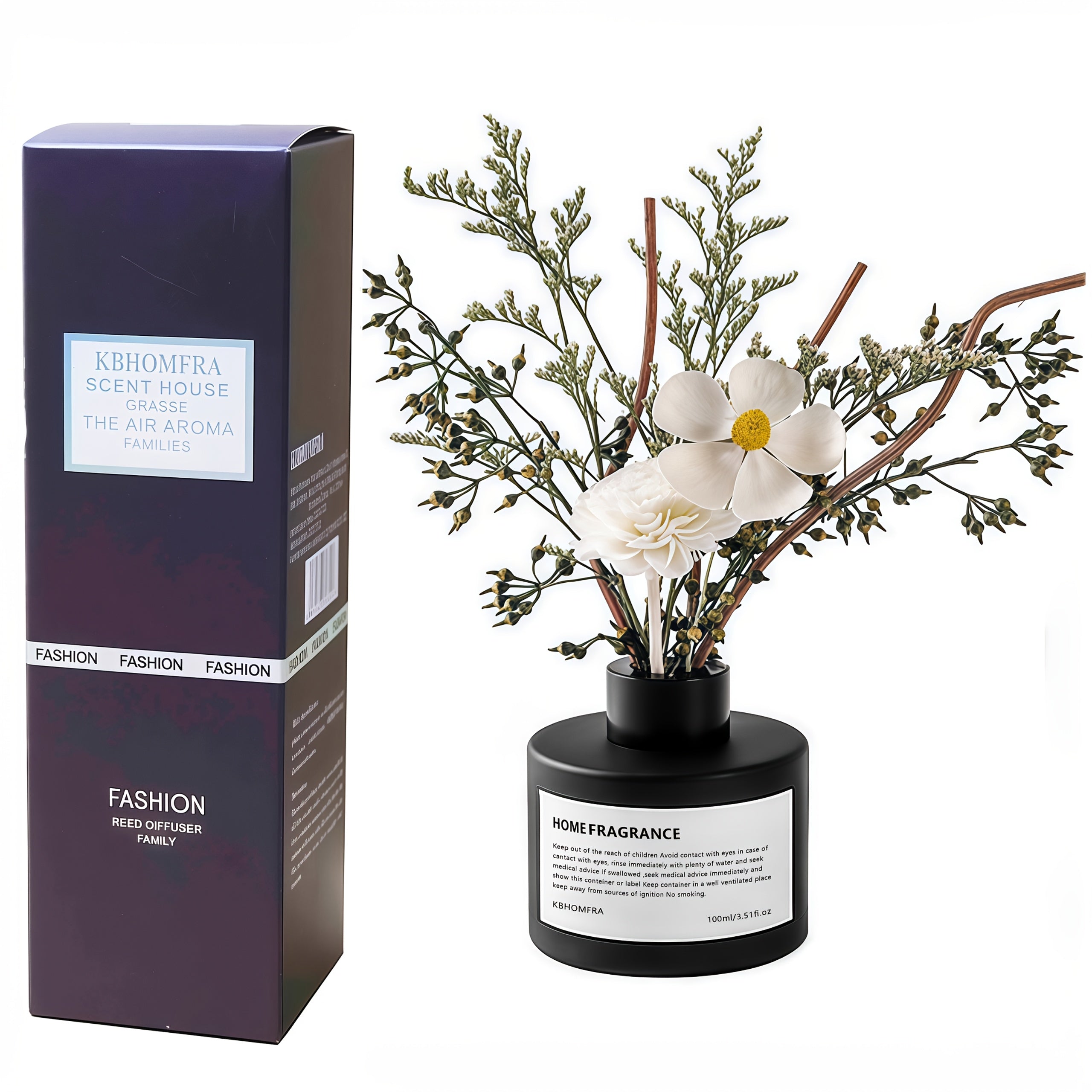 KBHOMFRA Reed Diffuser Jasmine Cedar Gardenia Scent Fall Diffusers with Dried Flowers Diffuser Sticks 4.06oz Essential Oil 90 Days Long-lasting Fragrance for Livingroom, Bedroom And Bathroom.