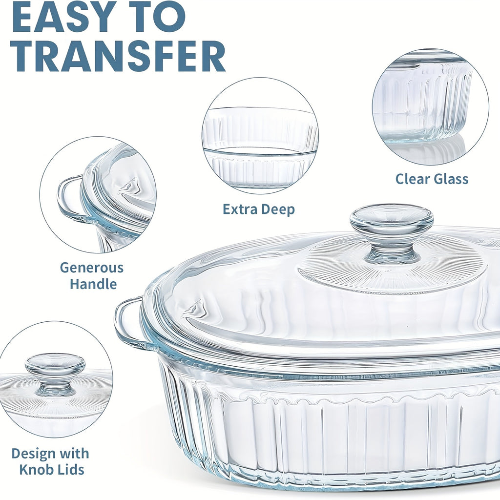 Premium 50oz Kitchen Baking Dish Set – oven-ready cooking and serving, Oval Glass Casserole Dish with Lid Set - 50oz 85oz Oven Microwave Safe Perfect, designed for American homes, daily convenience and practical gifting