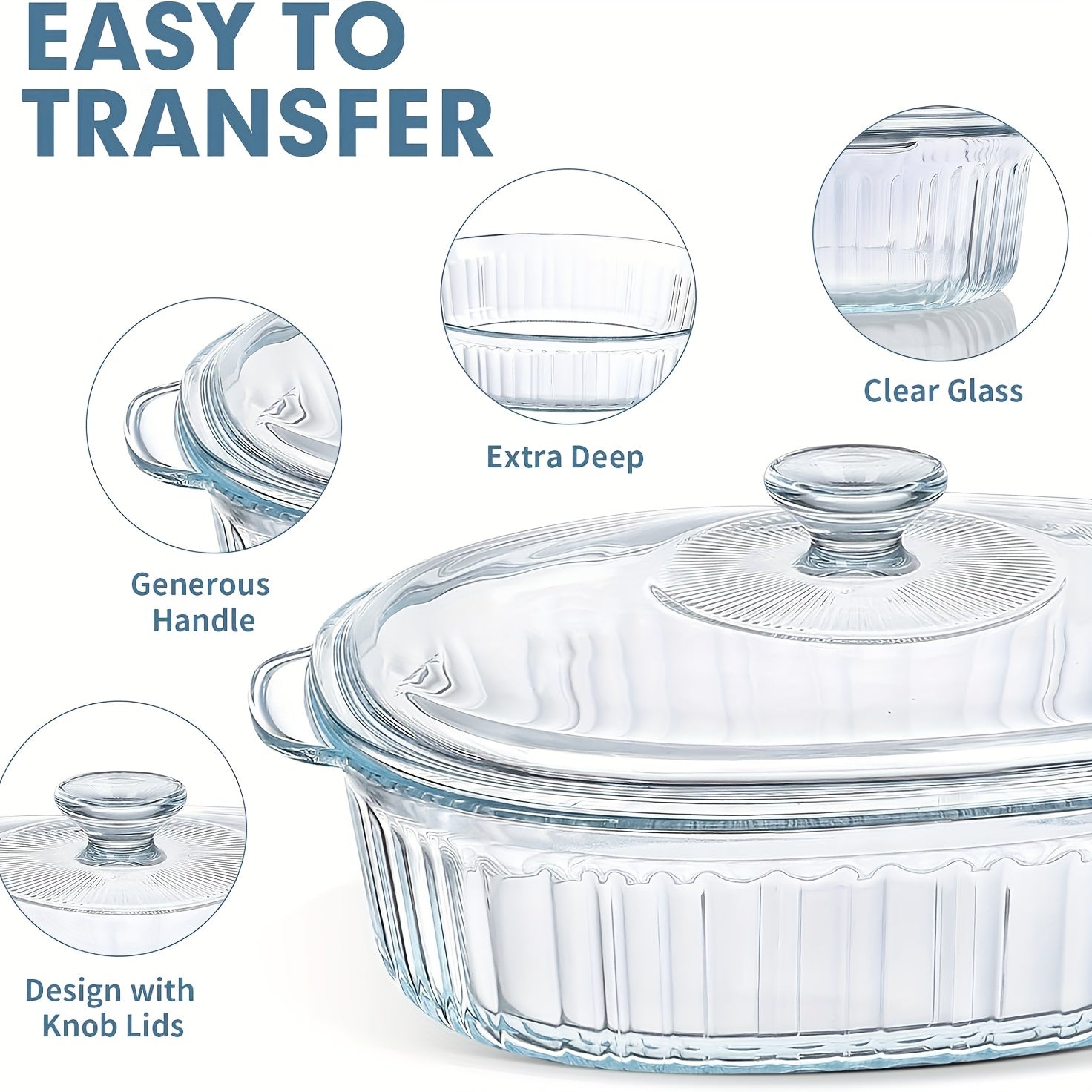Premium 50oz Kitchen Baking Dish Set – oven-ready cooking and serving, Oval Glass Casserole Dish with Lid Set - 50oz 85oz Oven Microwave Safe Perfect, designed for American homes, daily convenience and practical gifting