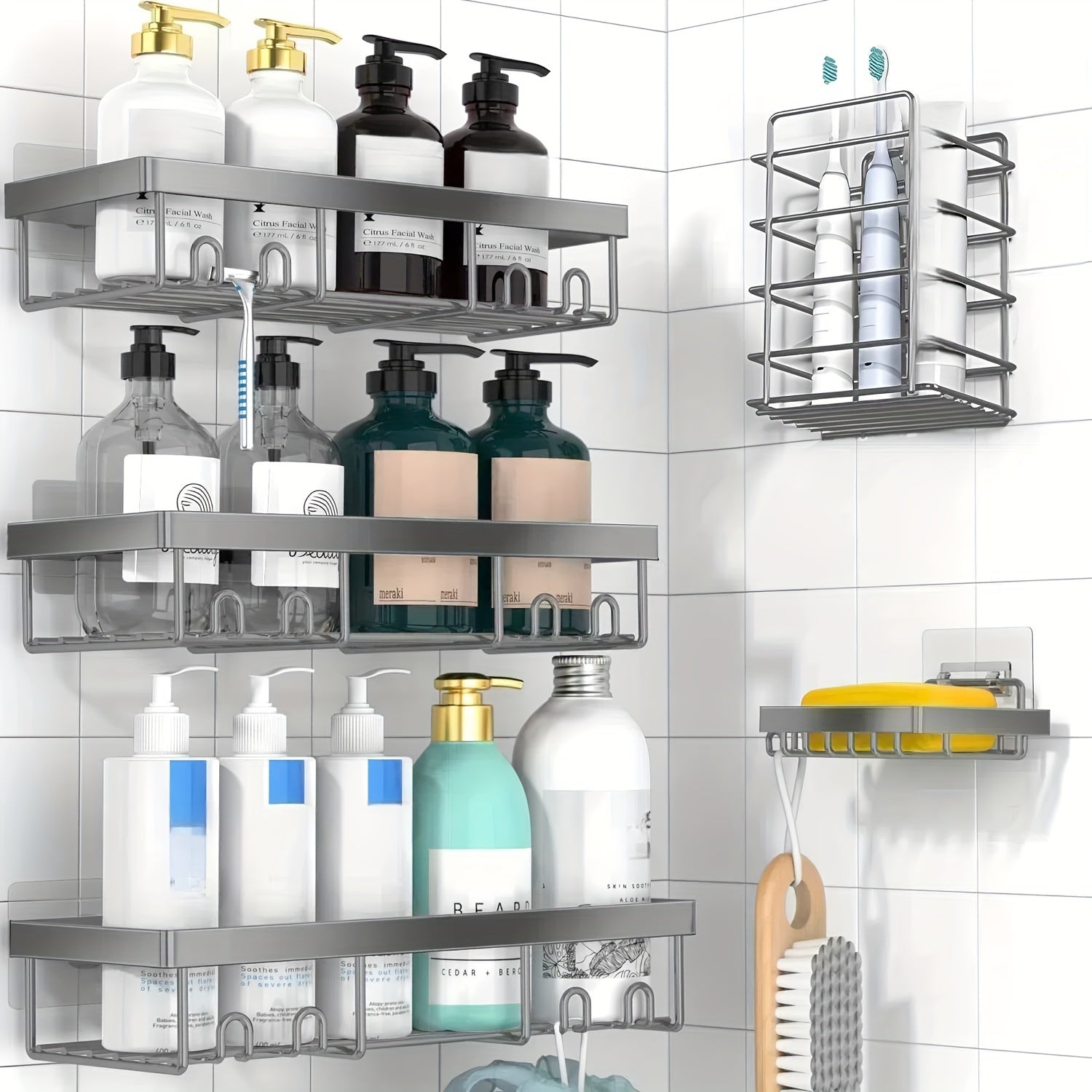 Storage Rack – Modern 5 Pack Adjustable Home Storage Rack durable multi-purpose storage Shower