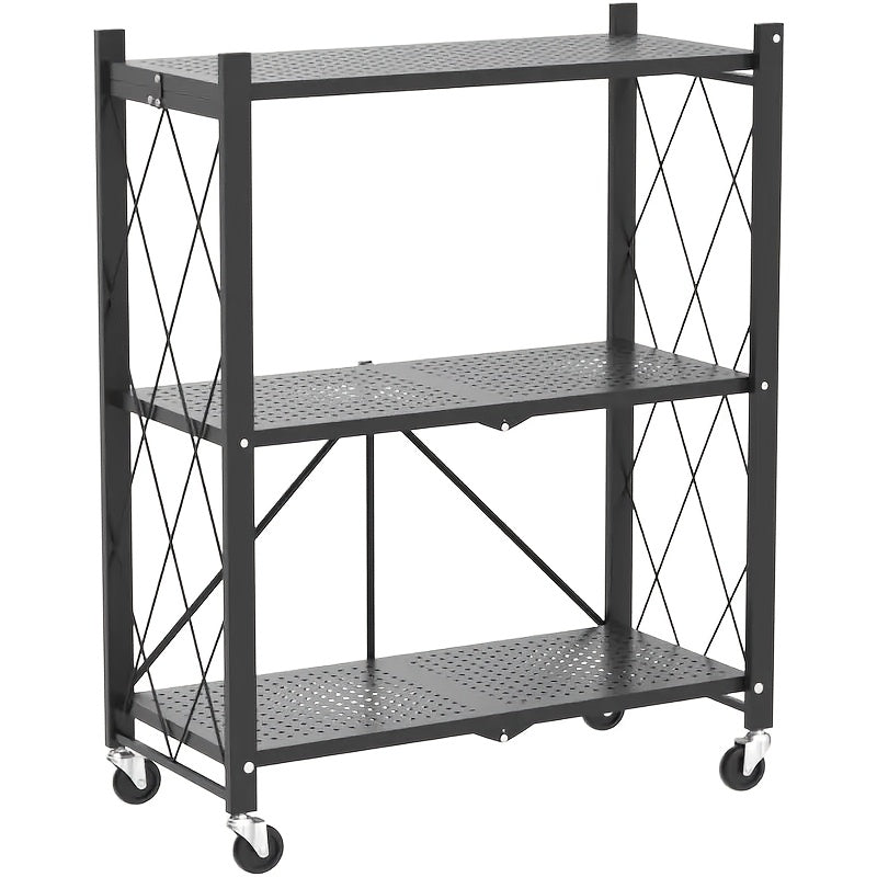 Heavy-Duty Adjustable Home Storage Rack – durable multi-purpose storage, 3-Tier Heavy-Duty Foldable Metal Storage Rack with Wheels Movable Organizer Shelves Suitable for Garage, designed for American homes, daily convenience and practical gifting
