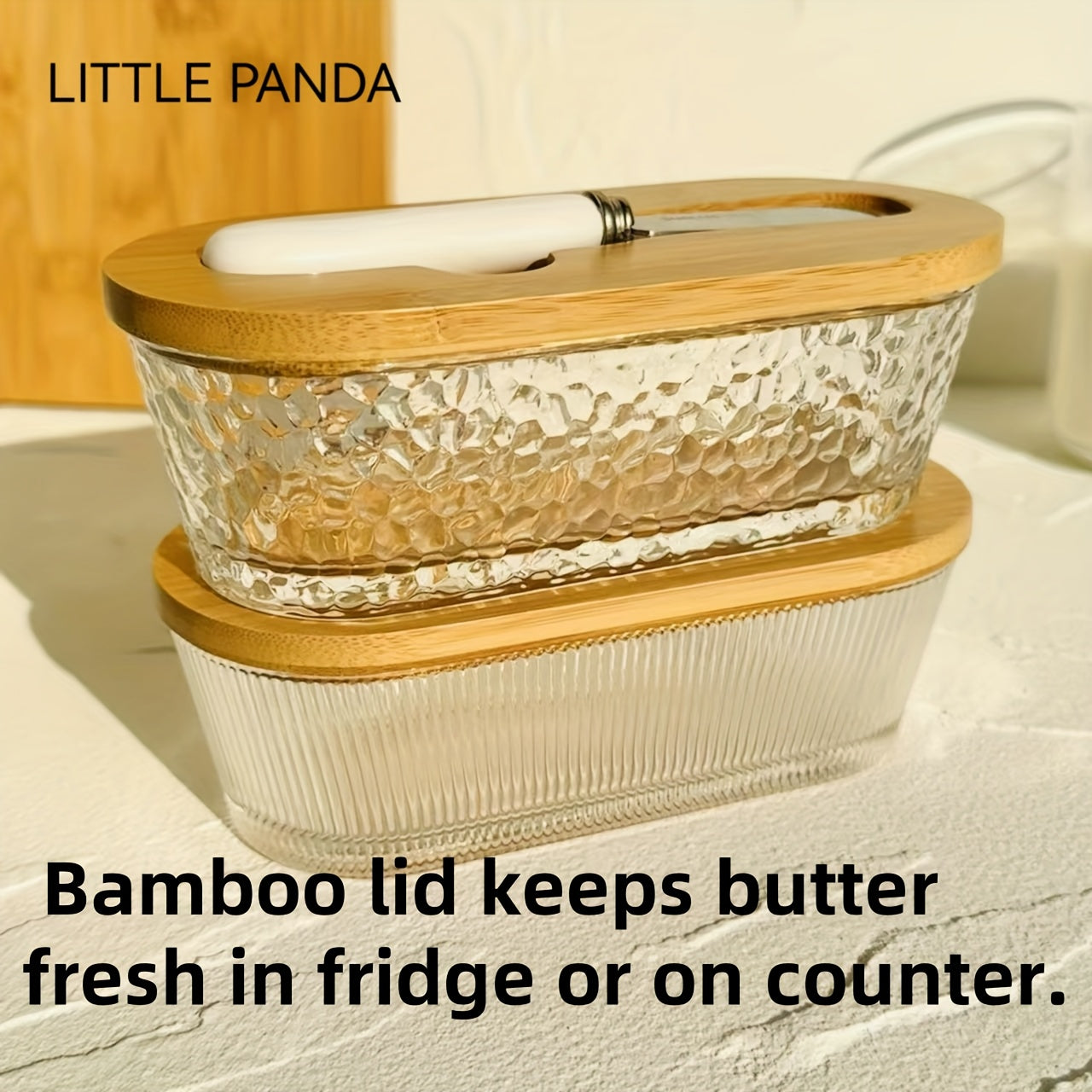 Modern 2pcs Butter Dish with Lid – covered refrigerator storage, Glass Butter Dish 2pcs Knife Butter Set with Sealed Lid Suitable for Countertop Refrigerator, designed for American homes, daily convenience and practical gifting