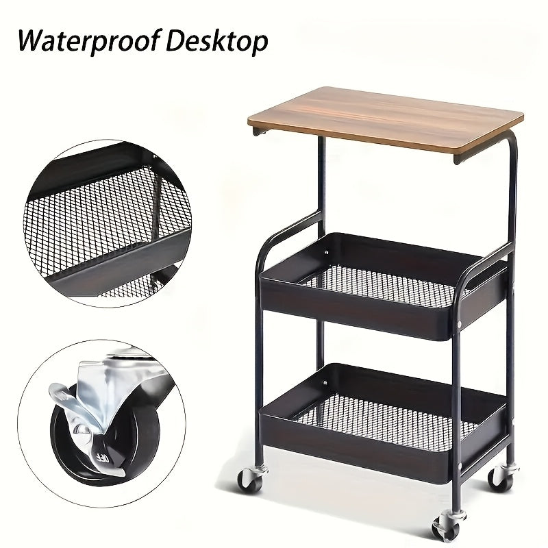 Three-Tier Rolling Cart, Detachable Storage Rack, Snack Storage Stand, Portable Wheels, Multi-Tier Cart - for Bedroom, Kitchen, Bathroom, Household Supplies, Kitchen Storage Cart