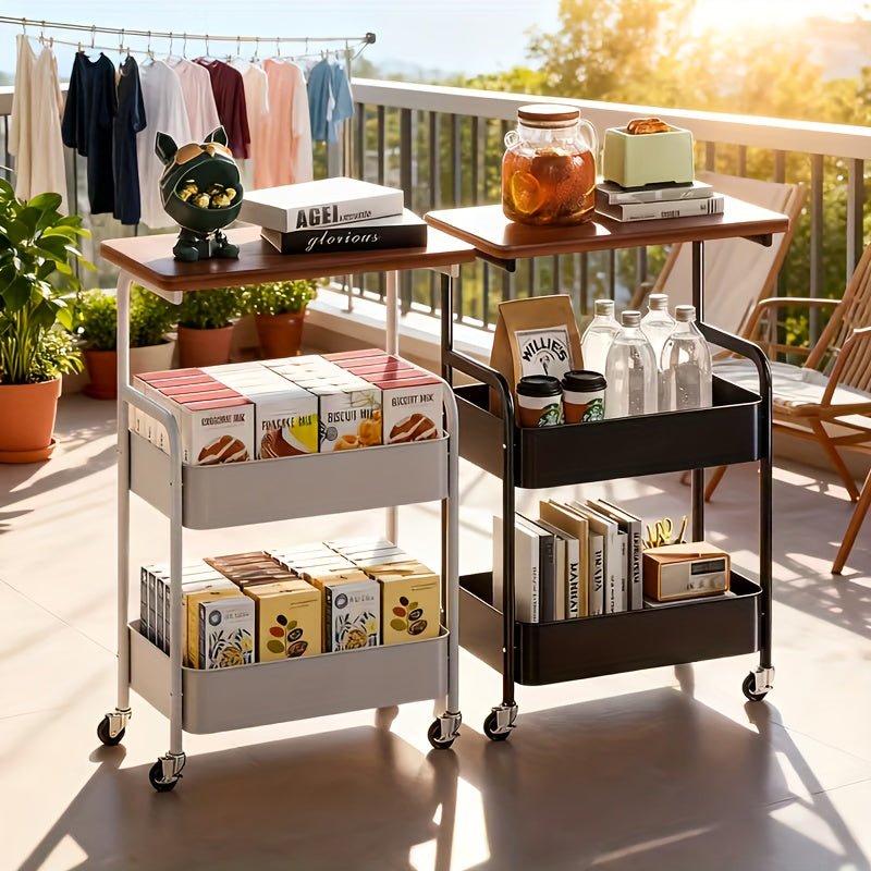 Multi-functional Three-Tier Rolling Cart, Multi-purpose Metal Storage Rack, Snack Rack, with Portable Wheels, Suitable for Kitchen, Home, or Office Use, Office Storage and Organization Rolling Cart, Standing Shelf