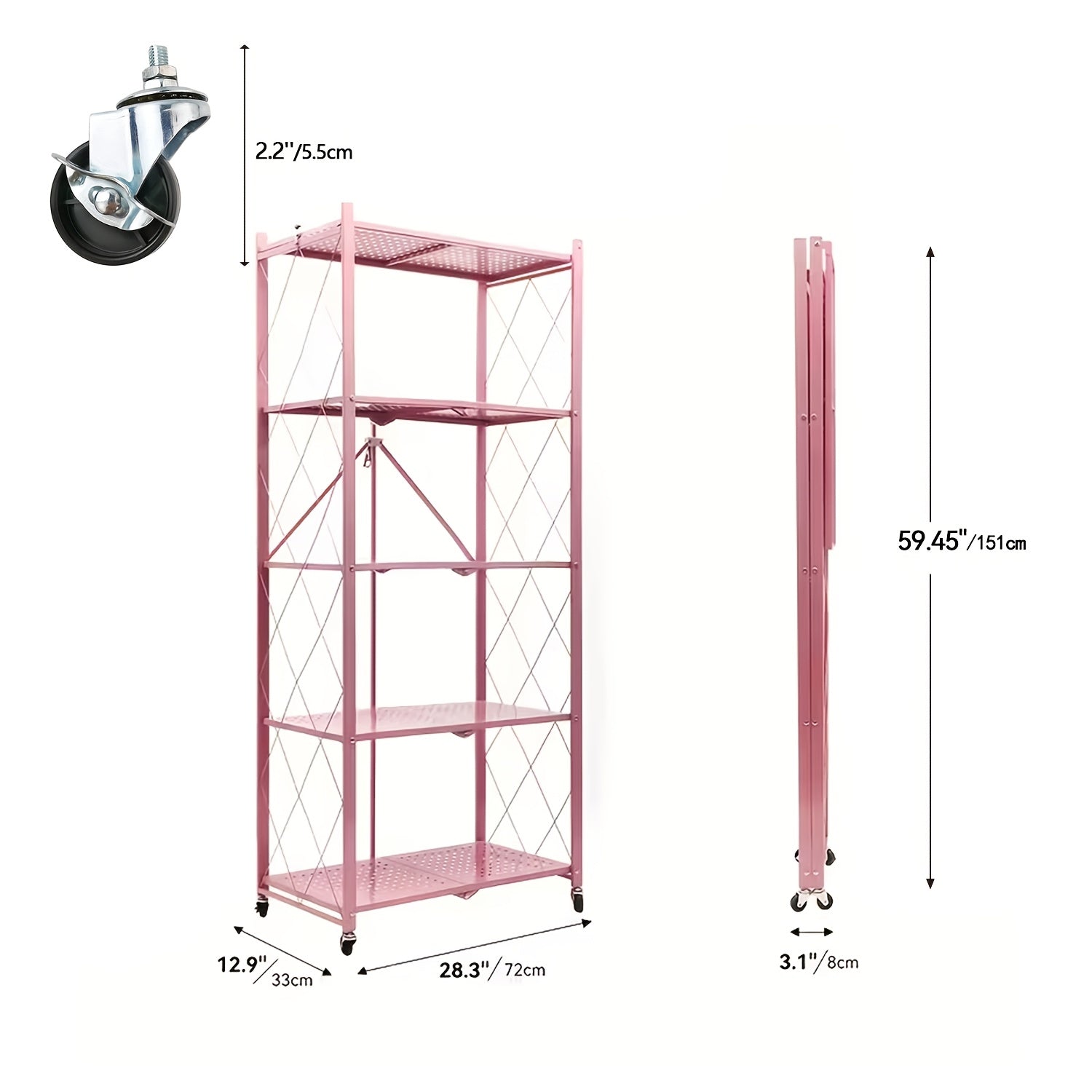 Storage Rack – 5 4 3-Tier Heavy-Duty Folding Storage Rack With Wheels - Portable Multi-Layer