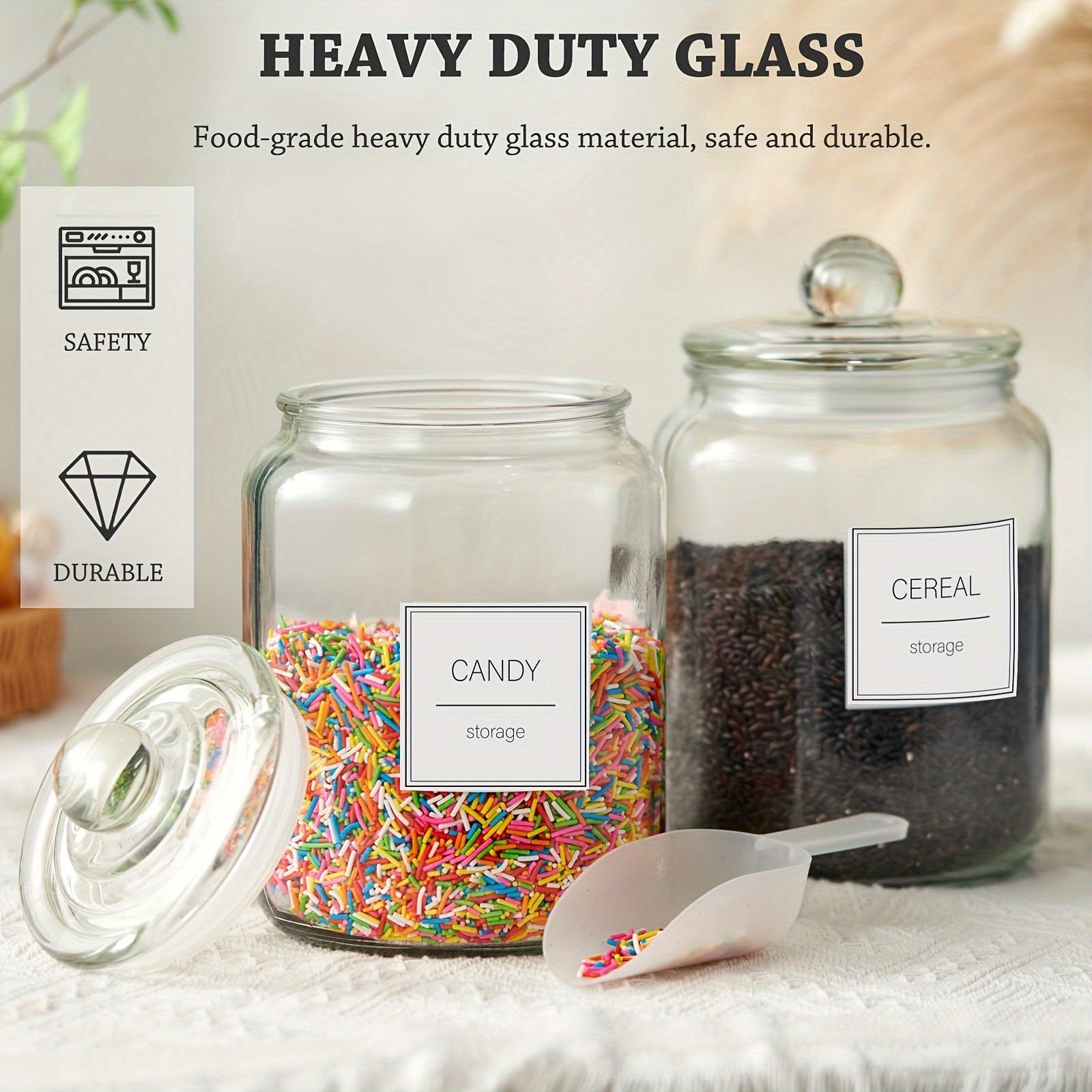 Half Gallon Large Glass Jars with Lids, Airtight Storage Clear Containers for Kitchen, Laundry Room And Pantry Food Organization, Set Of 4