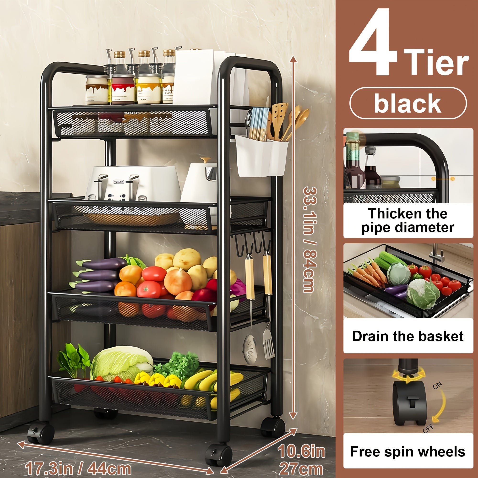 Space-Saving Adjustable Home Storage Rack – durable multi-purpose storage, Multi-layer Carbon Steel Storage Trolley Multifunctional Storage Trolley On Wheels Space Saving Detachable Carbon, designed for American homes, daily convenience and practical