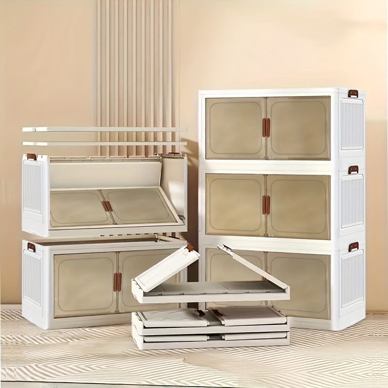 Heavy-Duty Stackable Home Storage Bins – portable space-saving storage, Collapsible Storage Bins with Lid And Wheels Plastic with Doors Suitable for Living Room, designed for American homes, daily convenience and practical gifting