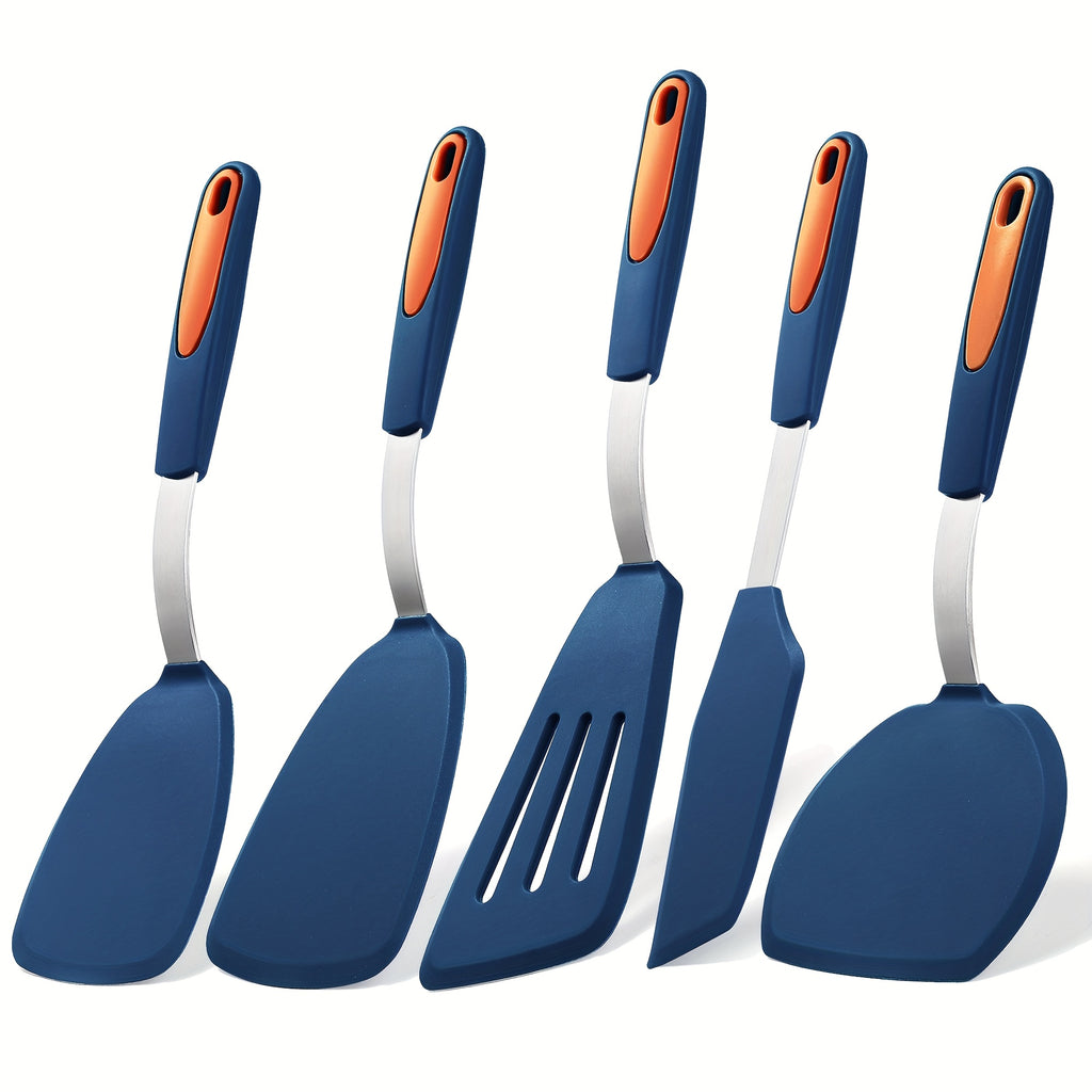 Kitchen Essential – 5pcs Silicone Spatula Set, BPA Free Silicone Turners, Heat-Resistant Cooking Utensils, Flip Turner for Fish, Egg, Pancake, Healthy Cooking Tools for Modern US Homes, easy