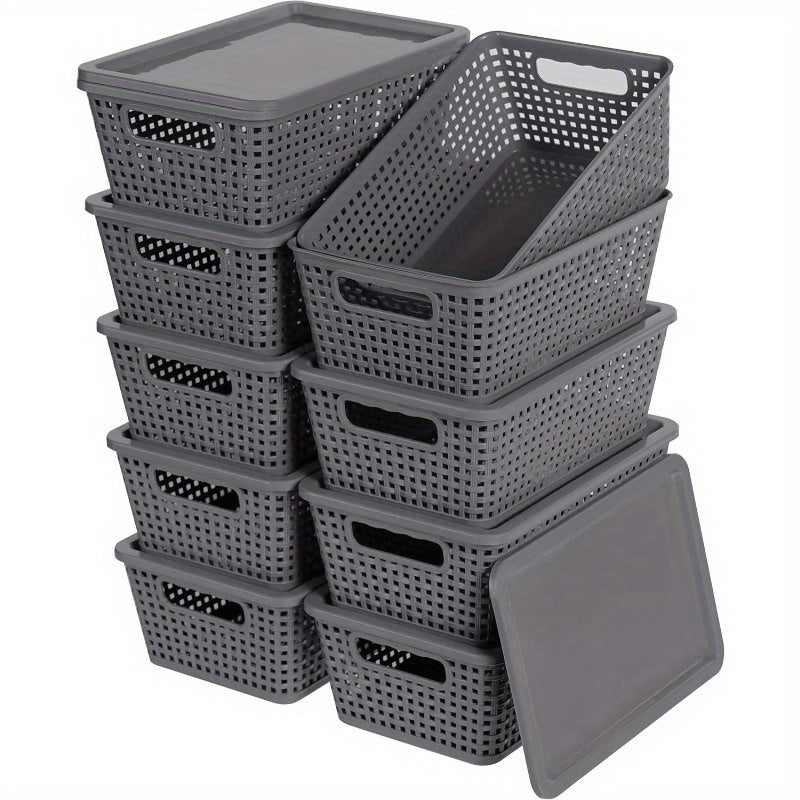 Storage Bins – 6/10 Pack Plastic Storage Baskets with Lids, Storage Boxes for Organization, Stack