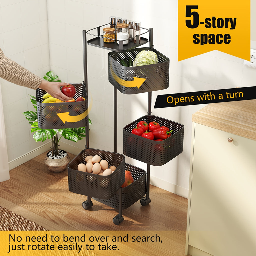 Modern 1pc Adjustable Home Storage Rack – durable multi-purpose storage, 1pc Heavy-Duty 5-Tier Rotating Mobile Storage Cart with Spinning Shelves Floor-Standing Base Suitable for, designed for American homes, daily convenience and practical gifting