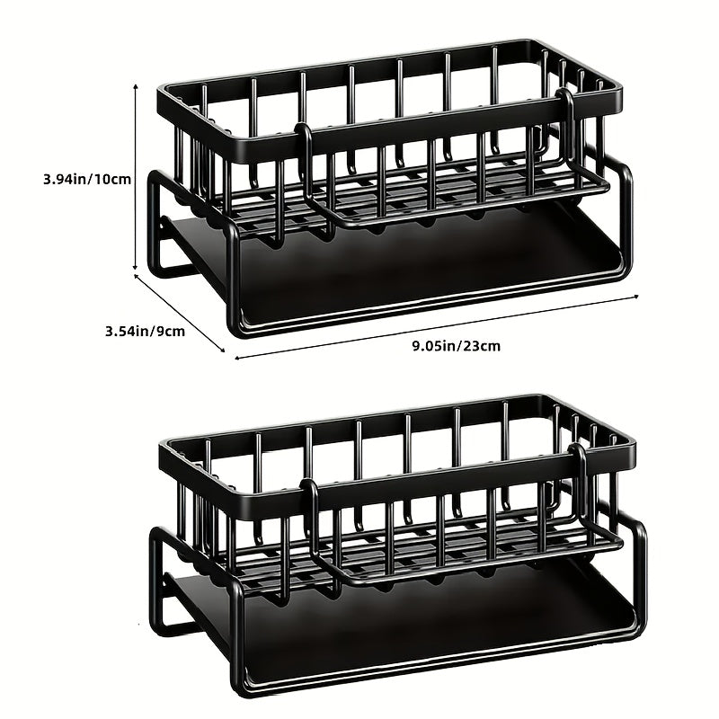 1/2pcs Heavy-Duty Metal Kitchen Sink Organizer Tray - Sink Drainage Rack with Built-in Sponge Holder, Dish Brush Slot - Space-Saving Countertop Organizer, Compatible with Standard Sinks - Easy to Clean Kitchen Storage Rack, Compact Design, Sturdy
