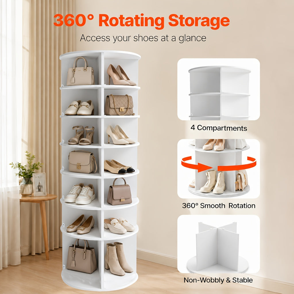 Kitchen Essential – 7-Tier 72.44in Tall Rotating Shelf - No-Drill Space-Saving Storage Rack, 360° Swivel Organizer, Easy Install Stackable Lazy Susan for Bathroom, Kitchen, Entryway, Closet