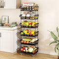 6-Tier Stackable Metal Wire Storage Basket Organizer with Wheels - Space-Saving Kitchen Pantry Organizer for Fruits, Vegetables, Utensils & Utensil Holders, Durable Rectangular Design, Pantry Organizers And Storage, Open Shelf Design, Visible Content Acce